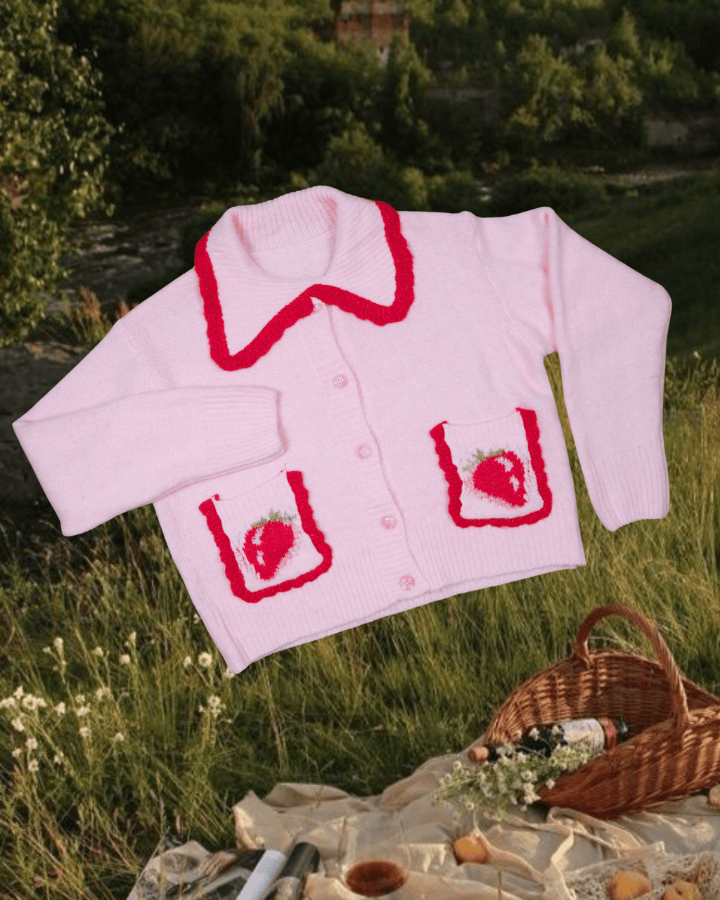 Pink Strawberry Sweater - Intrigue Ink Visit Bozeman, Unique Shopping Boutique in Montana, Work from Home Clothes for Women