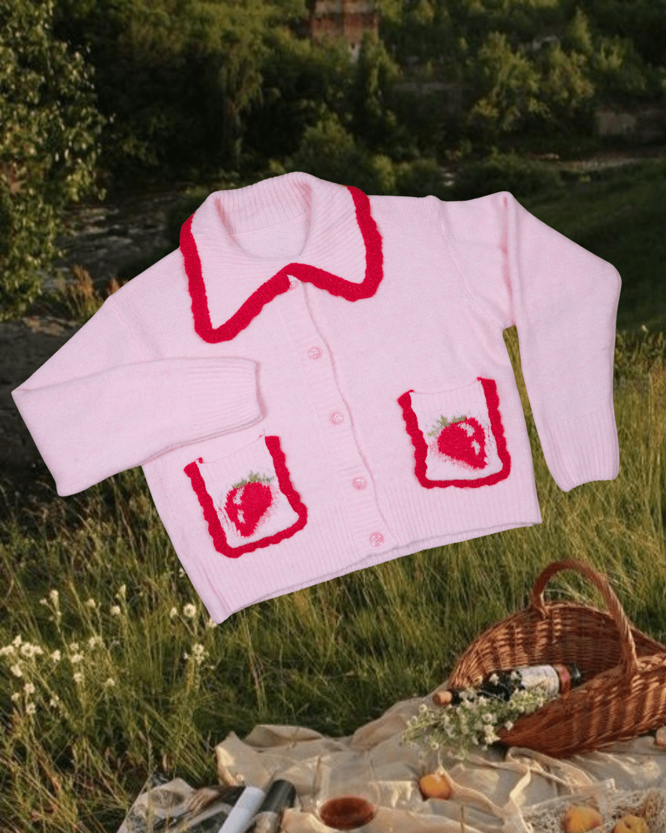 Pink Strawberry Sweater - Intrigue Ink Visit Bozeman, Unique Shopping Boutique in Montana, Work from Home Clothes for Women