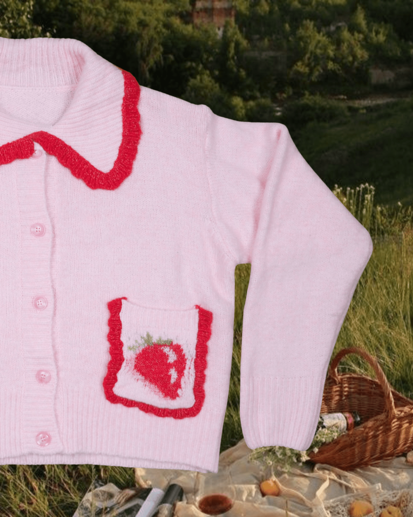 Pink Strawberry Sweater - Intrigue Ink Visit Bozeman, Unique Shopping Boutique in Montana, Work from Home Clothes for Women