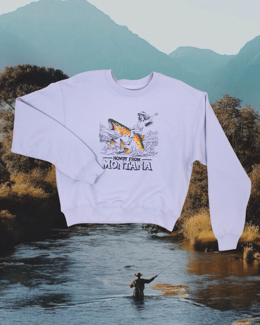 "Howdy from Montana" Pullover in Lavender - Intrigue Ink Visit Bozeman, Unique Shopping Boutique in Montana, Work from Home Clothes for Women