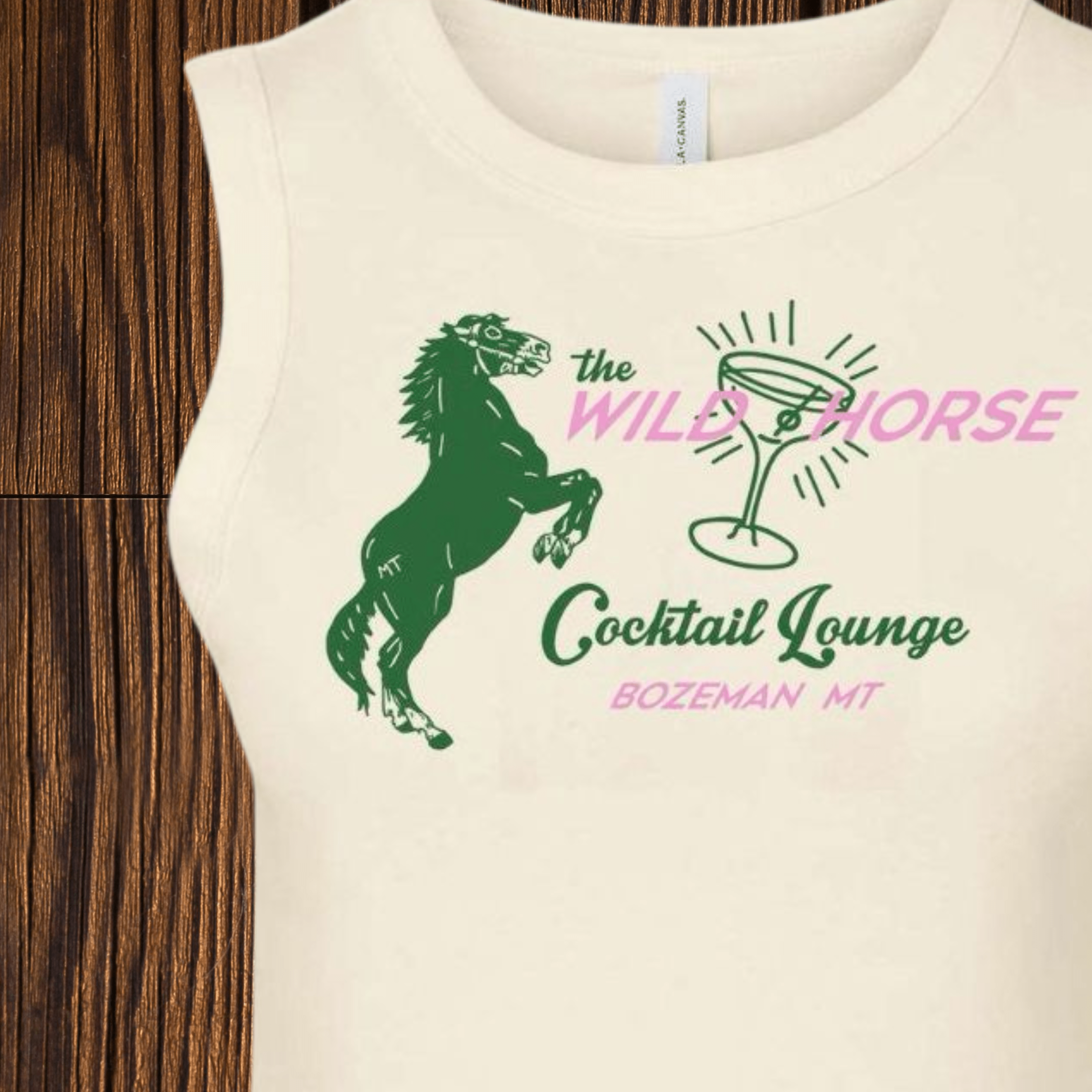 "Wild Horse Cocktail Lounge" Crop Tank - Intrigue Ink Visit Bozeman, Unique Shopping Boutique in Montana, Work from Home Clothes for Women
