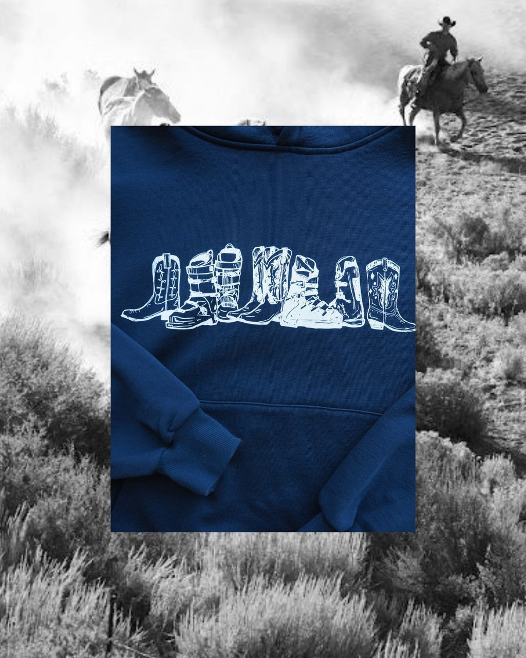"Western Winter" Midnight Navy Hoodie - Intrigue Ink Visit Bozeman, Unique Shopping Boutique in Montana, Work from Home Clothes for Women