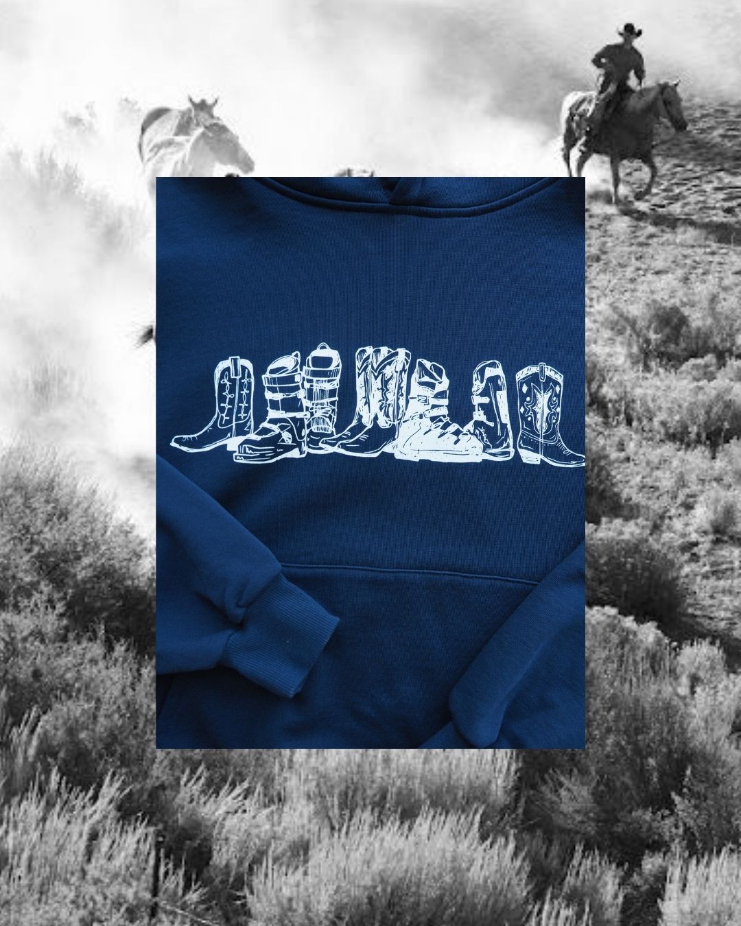 "Western Winter" Midnight Navy Hoodie - Intrigue Ink Visit Bozeman, Unique Shopping Boutique in Montana, Work from Home Clothes for Women