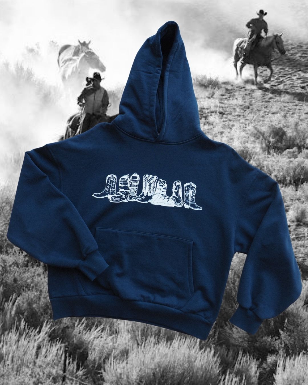 "Western Winter" Midnight Navy Hoodie - Intrigue Ink Visit Bozeman, Unique Shopping Boutique in Montana, Work from Home Clothes for Women