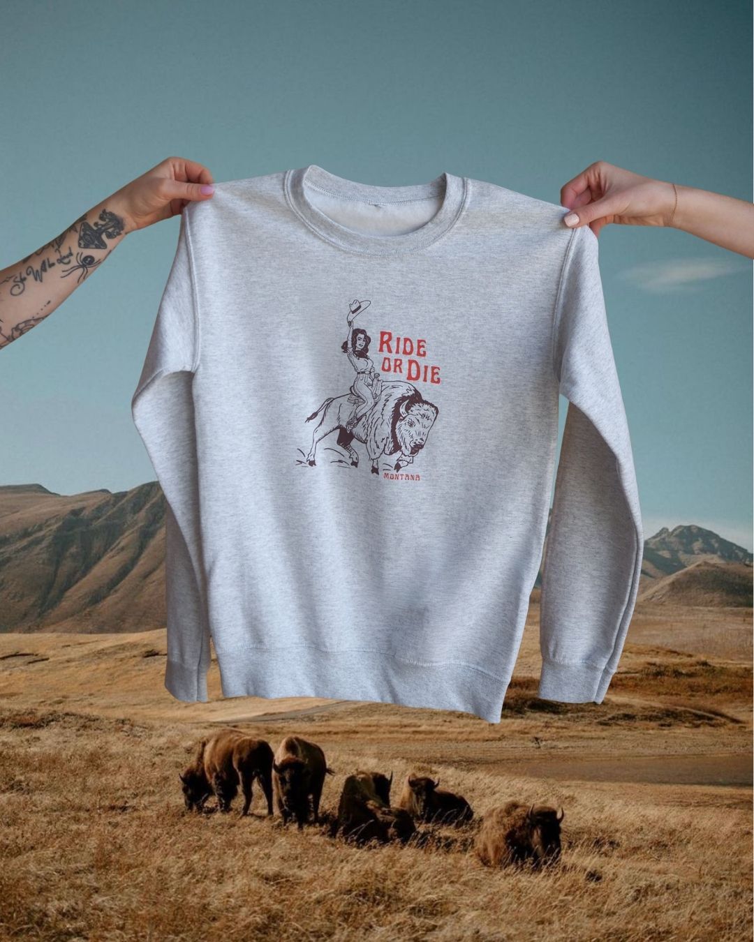 Ride or Die Light Grey Pullover - Intrigue Ink Visit Bozeman, Unique Shopping Boutique in Montana, Work from Home Clothes for Women