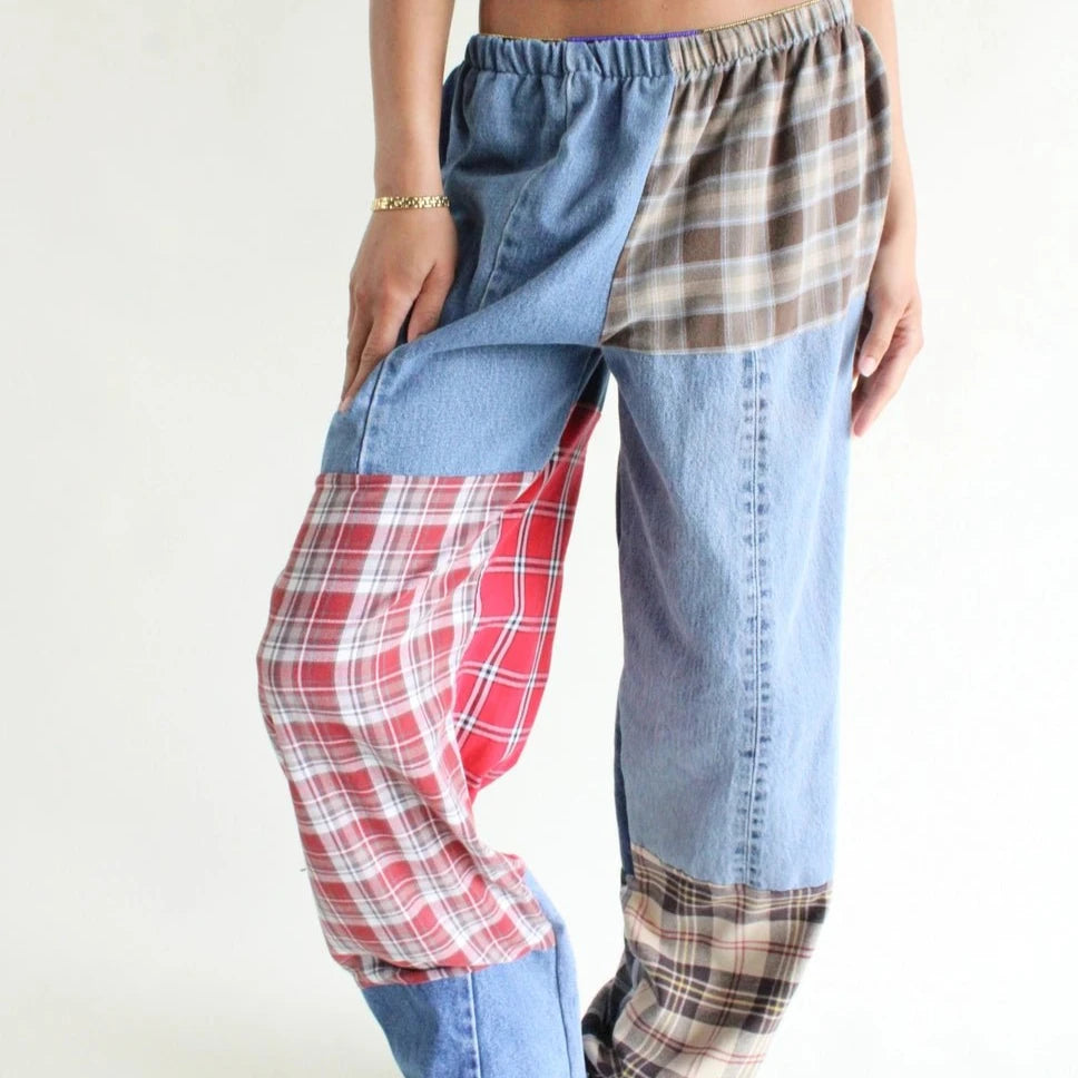 Flannel & Denim Combo Pants - Intrigue Ink Visit Bozeman, Unique Shopping Boutique in Montana, Work from Home Clothes for Women