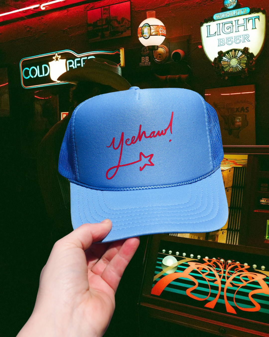 "Yeehaw" Trucker Hat in Blue - Intrigue Ink Visit Bozeman, Unique Shopping Boutique in Montana, Work from Home Clothes for Women