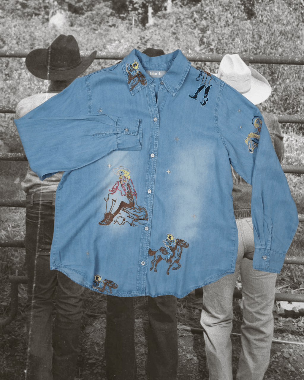 Western Motif Embroidered Tencel Shirt - Intrigue Ink Visit Bozeman, Unique Shopping Boutique in Montana, Work from Home Clothes for Women