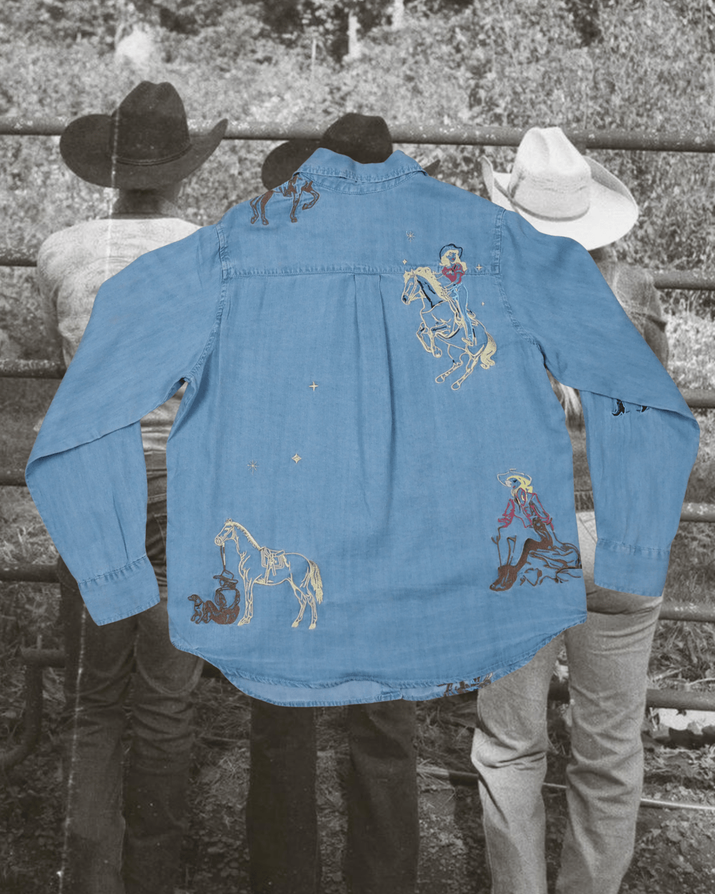 Western Motif Embroidered Tencel Shirt - Intrigue Ink Visit Bozeman, Unique Shopping Boutique in Montana, Work from Home Clothes for Women