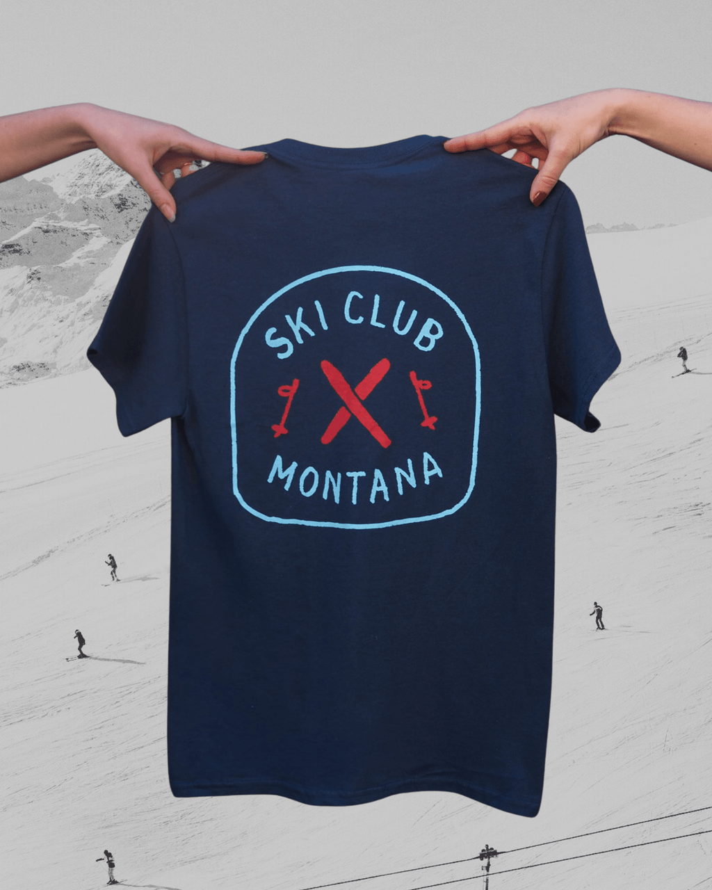 "Ski Club" Tee in Blue - Intrigue Ink Visit Bozeman, Unique Shopping Boutique in Montana, Work from Home Clothes for Women