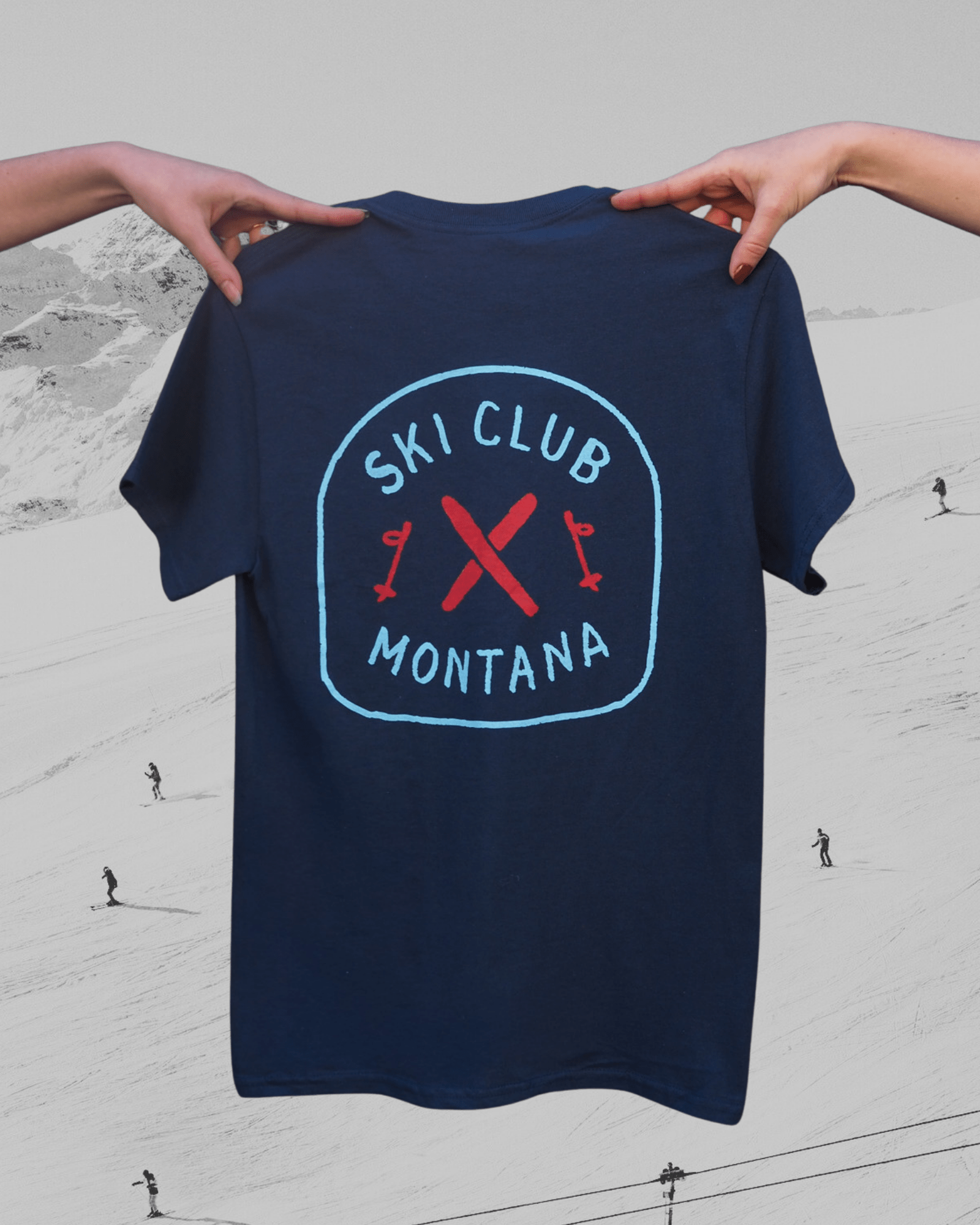 "Ski Club" Tee in Blue - Intrigue Ink Visit Bozeman, Unique Shopping Boutique in Montana, Work from Home Clothes for Women