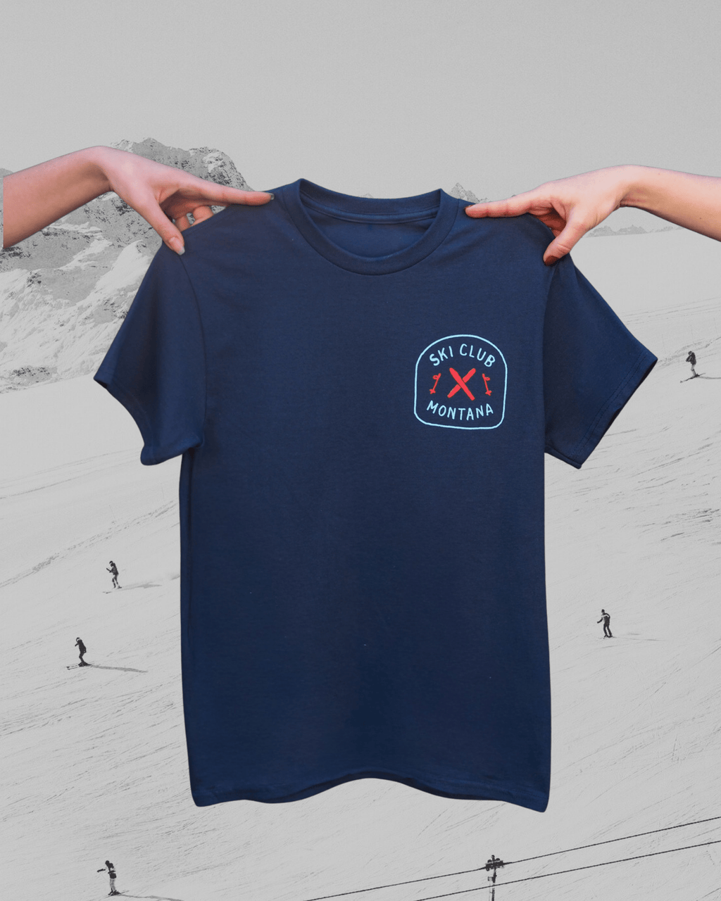 "Ski Club" Tee in Blue - Intrigue Ink Visit Bozeman, Unique Shopping Boutique in Montana, Work from Home Clothes for Women