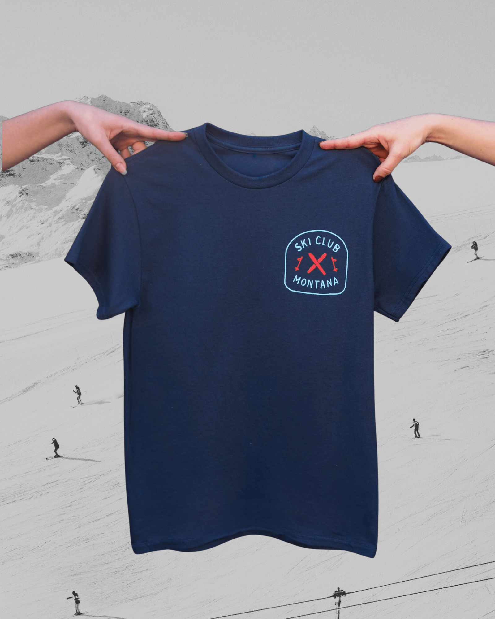 "Ski Club" Tee in Blue - Intrigue Ink Visit Bozeman, Unique Shopping Boutique in Montana, Work from Home Clothes for Women