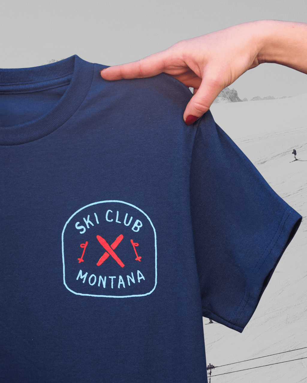 "Ski Club" Tee in Blue - Intrigue Ink Visit Bozeman, Unique Shopping Boutique in Montana, Work from Home Clothes for Women