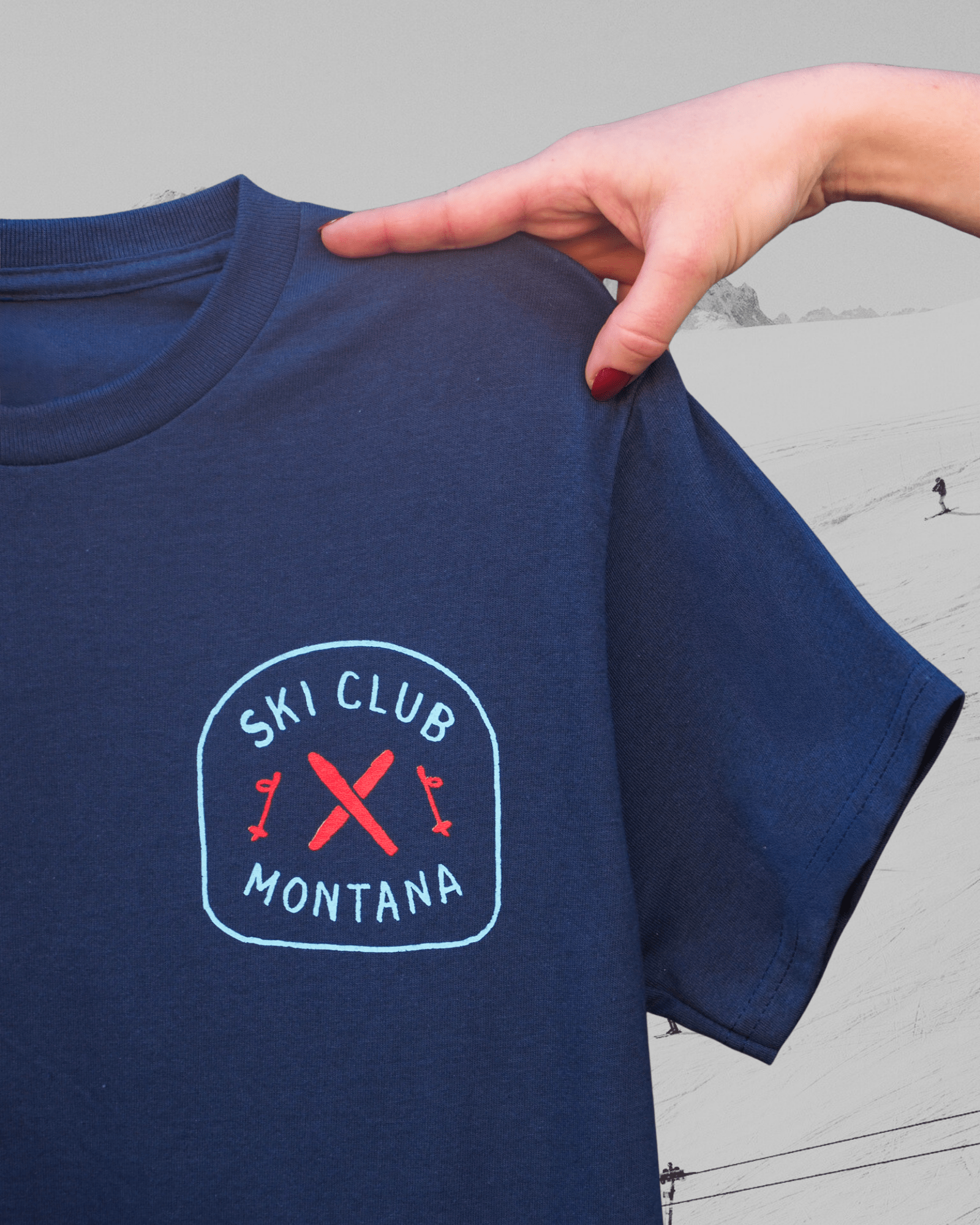 "Ski Club" Tee in Blue - Intrigue Ink Visit Bozeman, Unique Shopping Boutique in Montana, Work from Home Clothes for Women