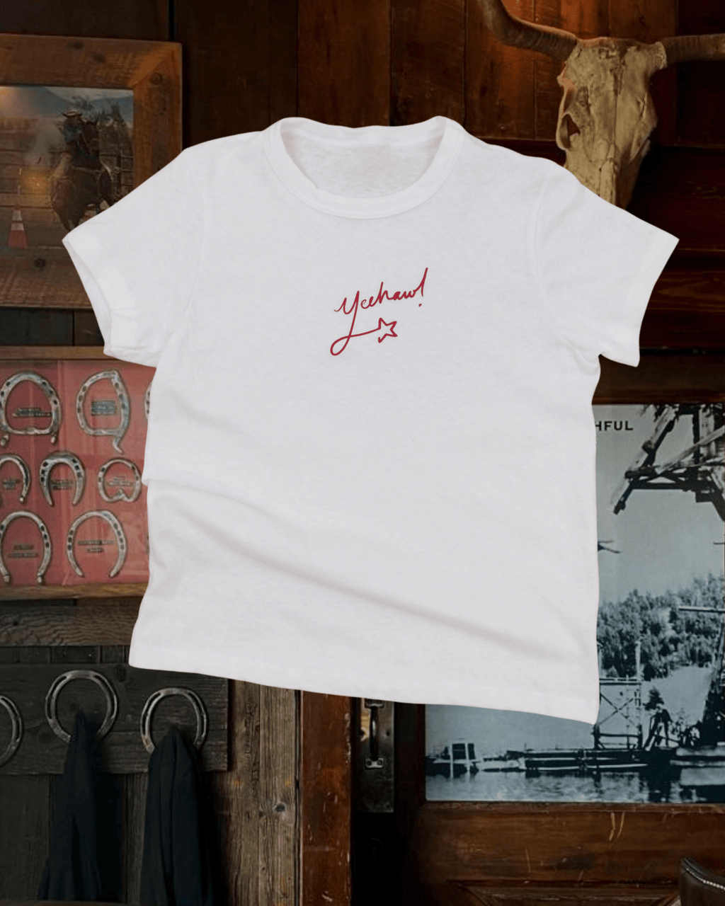 "Yeehaw" Petite Tee in White - Intrigue Ink Visit Bozeman, Unique Shopping Boutique in Montana, Work from Home Clothes for Women