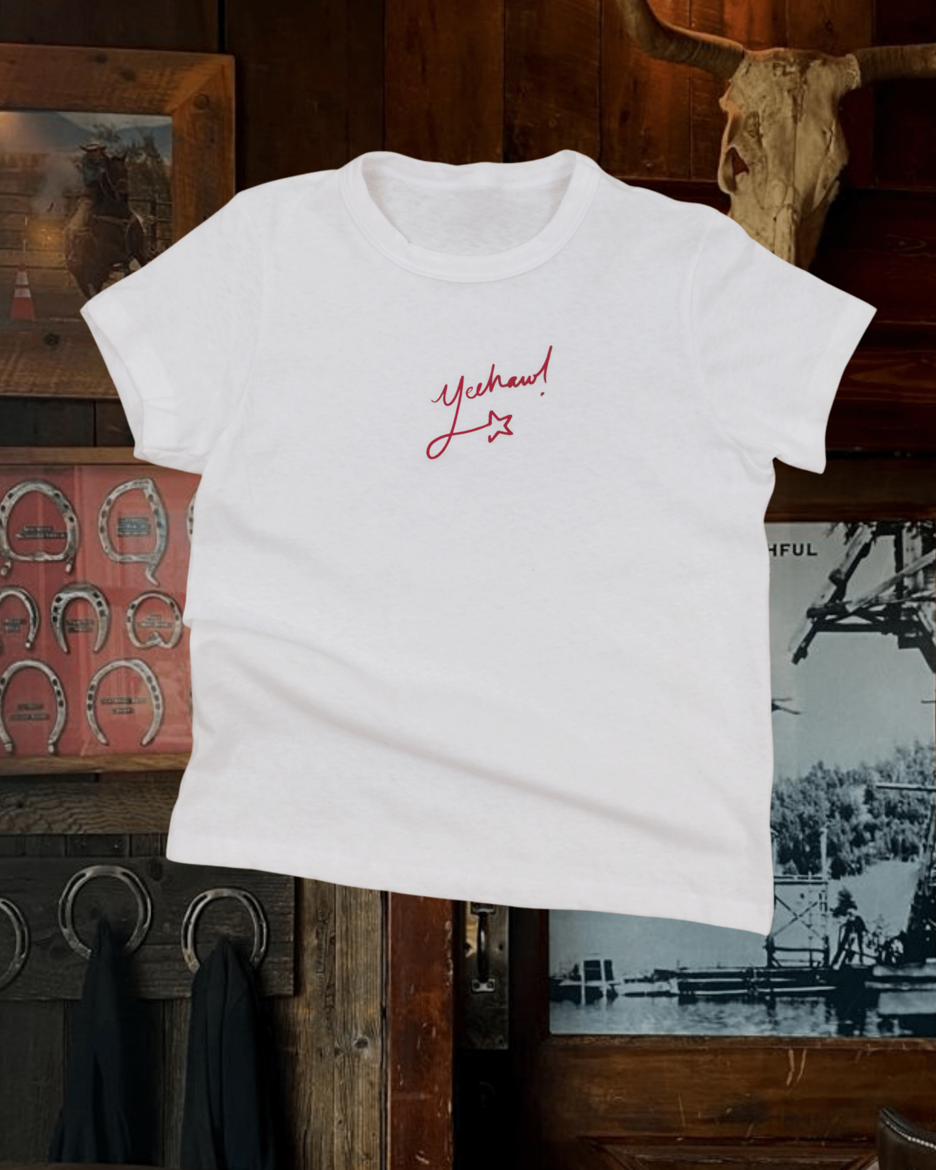 "Yeehaw" Petite Tee in White - Intrigue Ink Visit Bozeman, Unique Shopping Boutique in Montana, Work from Home Clothes for Women