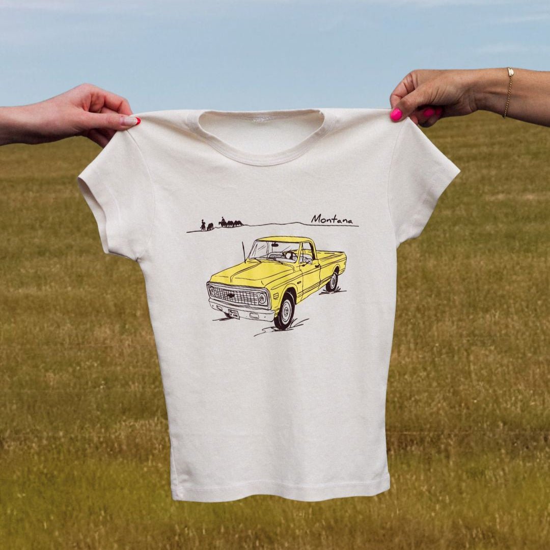 "Montana Chevy" Baby Tee - Intrigue Ink Visit Bozeman, Unique Shopping Boutique in Montana, Work from Home Clothes for Women