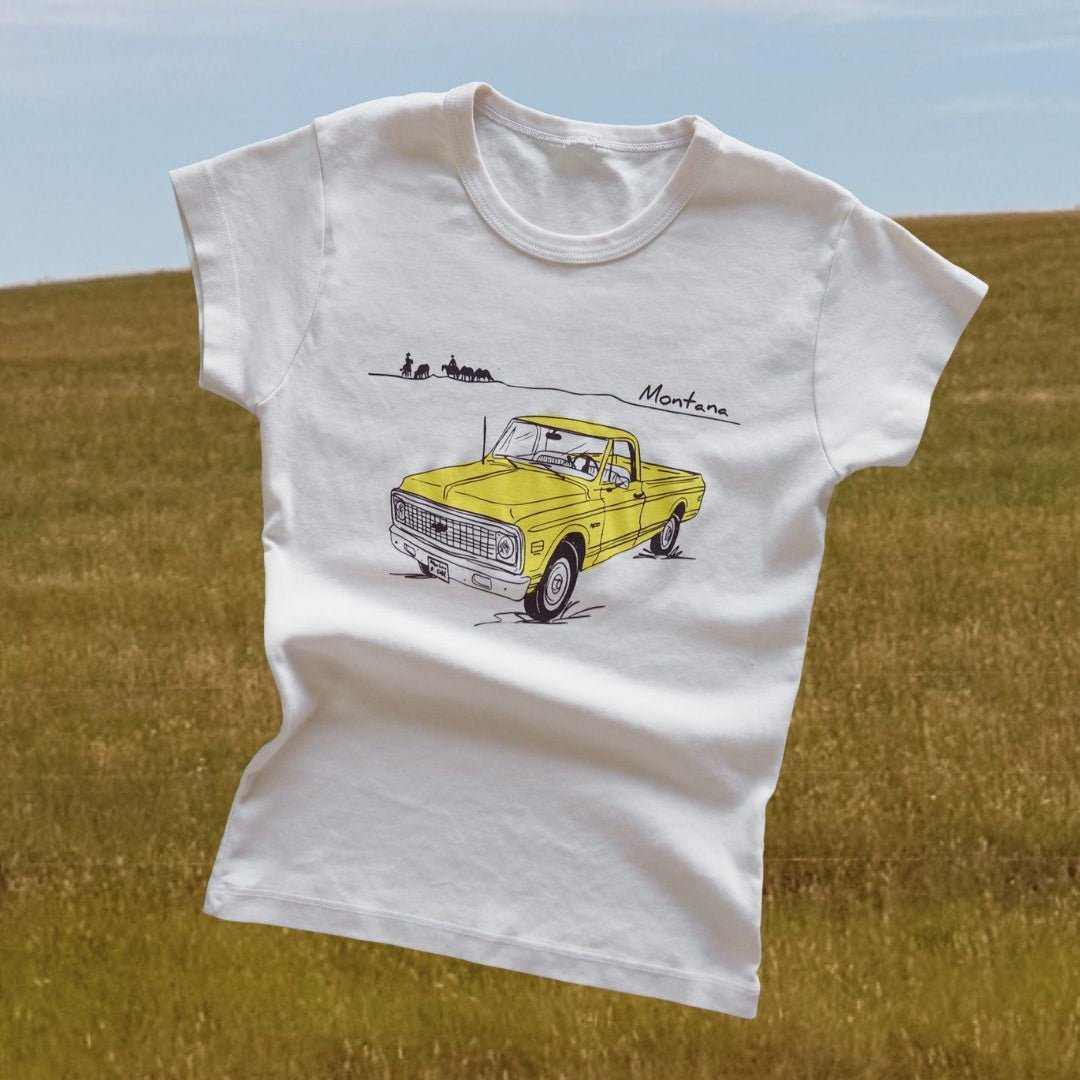 "Montana Chevy" Baby Tee - Intrigue Ink Visit Bozeman, Unique Shopping Boutique in Montana, Work from Home Clothes for Women