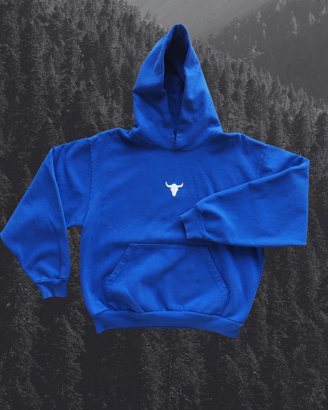 "Bison Skull" Cobalt Hoodie - Intrigue Ink Visit Bozeman, Unique Shopping Boutique in Montana, Work from Home Clothes for Women
