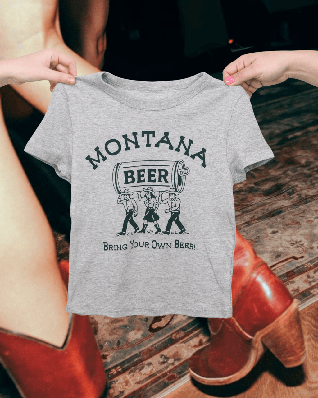 "Montana Beer" Baby Tee - Intrigue Ink Visit Bozeman, Unique Shopping Boutique in Montana, Work from Home Clothes for Women