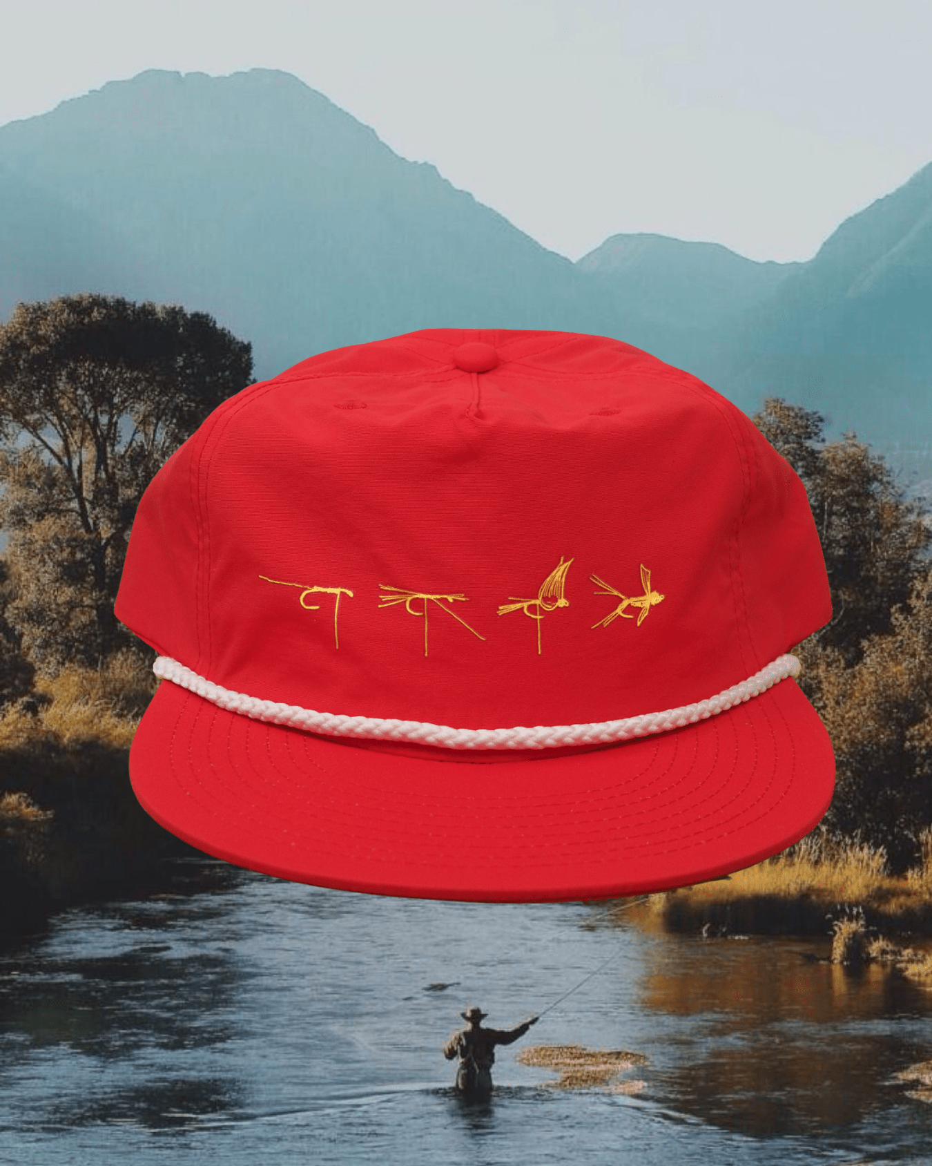"Fly Tie" Surfer Cap in Red - Intrigue Ink Visit Bozeman, Unique Shopping Boutique in Montana, Work from Home Clothes for Women