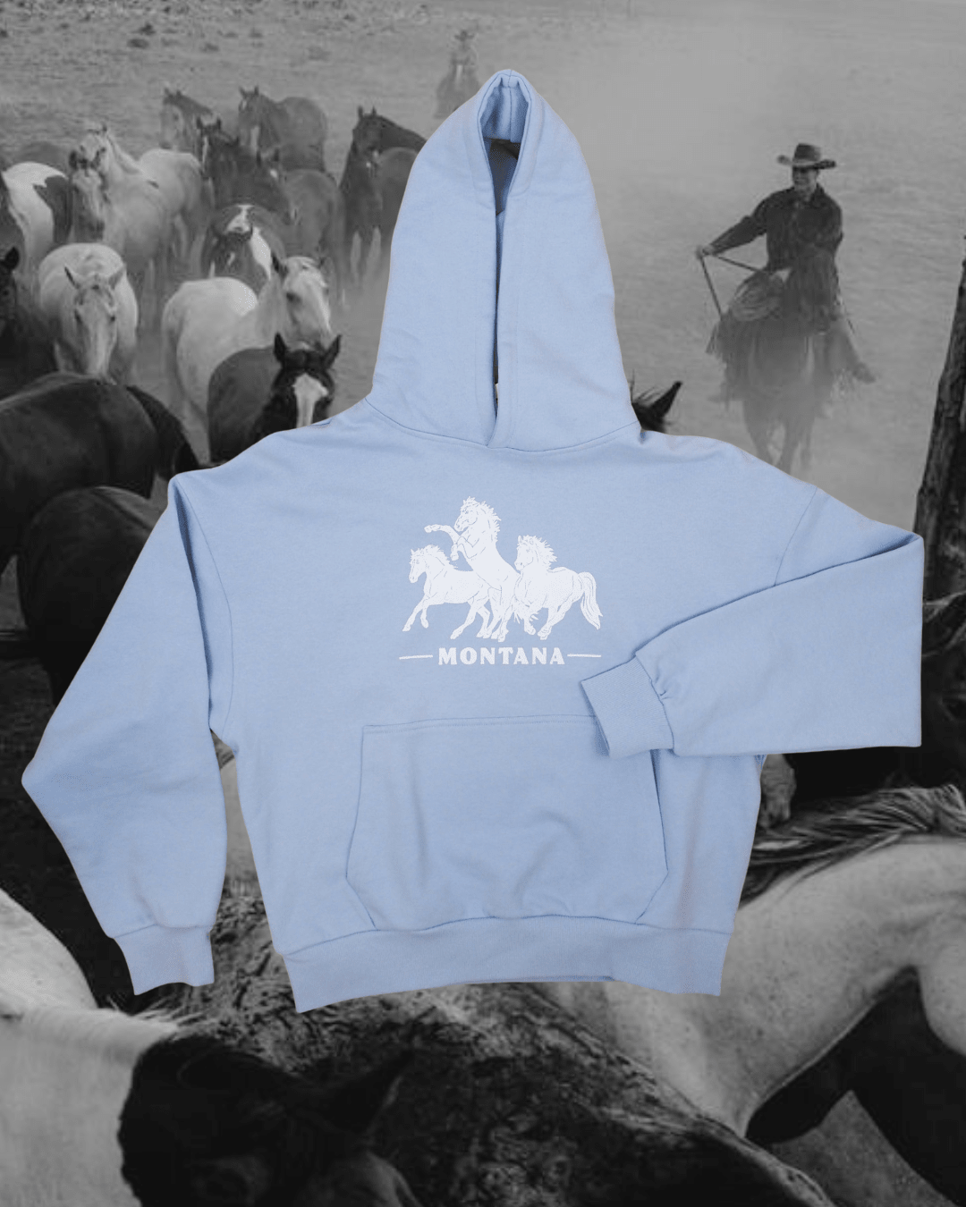 "Horsepower" Hoodie in Blue - Intrigue Ink Visit Bozeman, Unique Shopping Boutique in Montana, Work from Home Clothes for Women