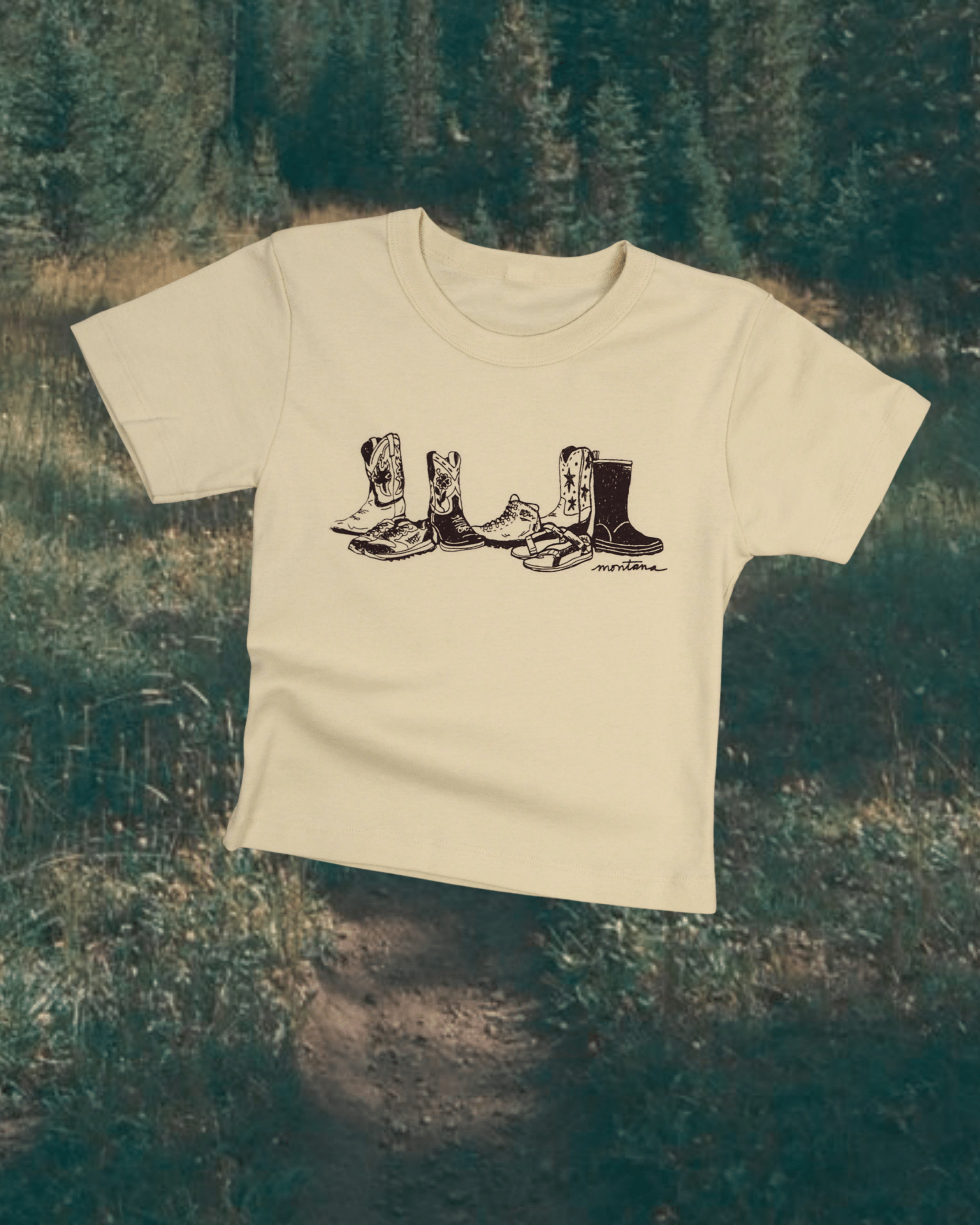 "Montana Footprint" Crop Tee - Intrigue Ink Visit Bozeman, Unique Shopping Boutique in Montana, Work from Home Clothes for Women