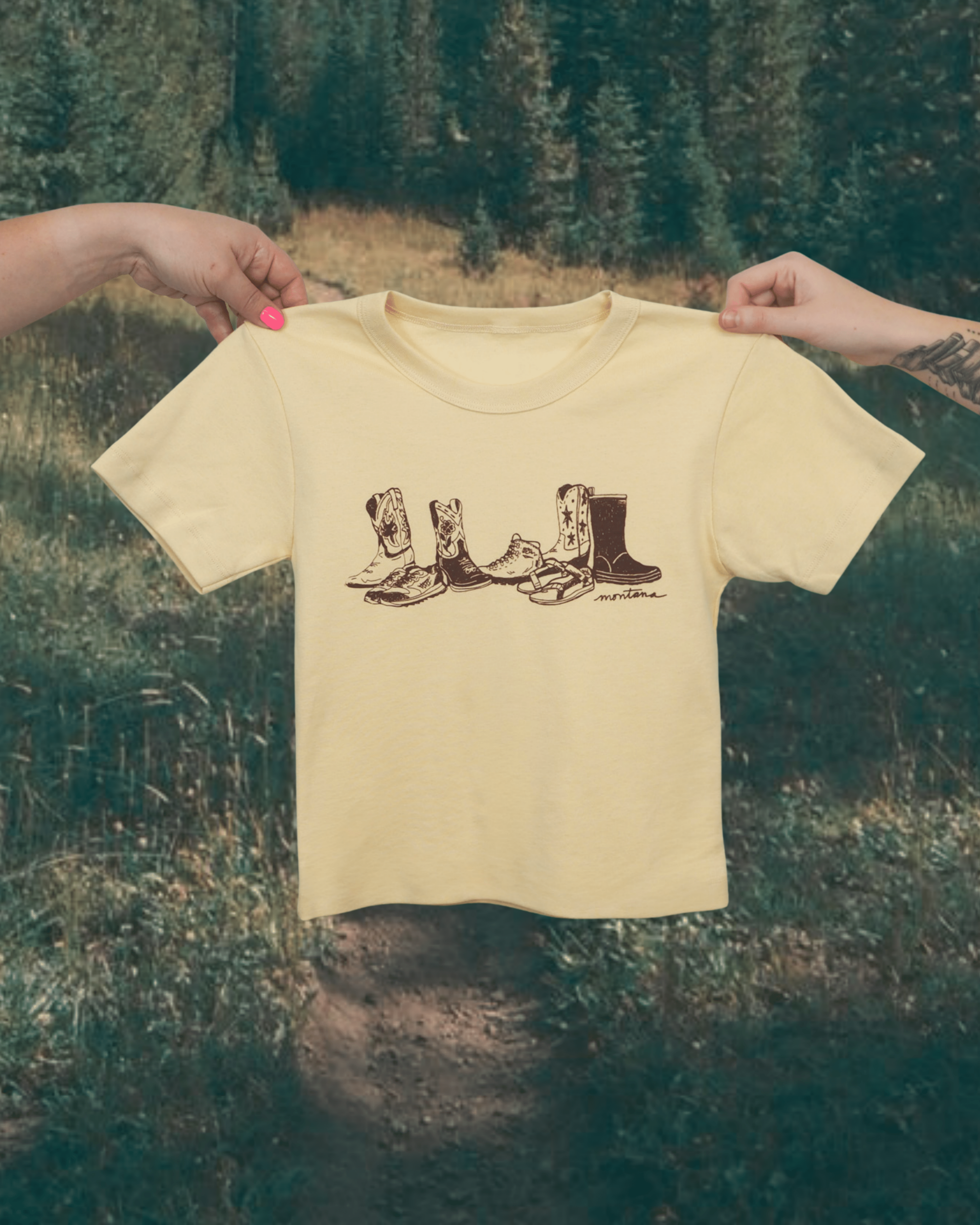 "Montana Footprint" Crop Tee - Intrigue Ink Visit Bozeman, Unique Shopping Boutique in Montana, Work from Home Clothes for Women