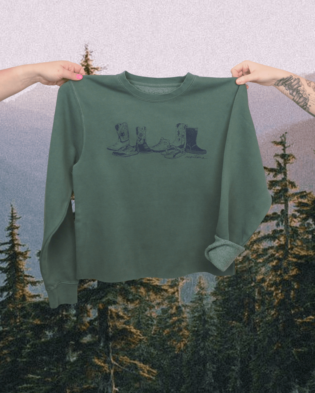 "Montana Footprint" Pullover - Intrigue Ink Visit Bozeman, Unique Shopping Boutique in Montana, Work from Home Clothes for Women