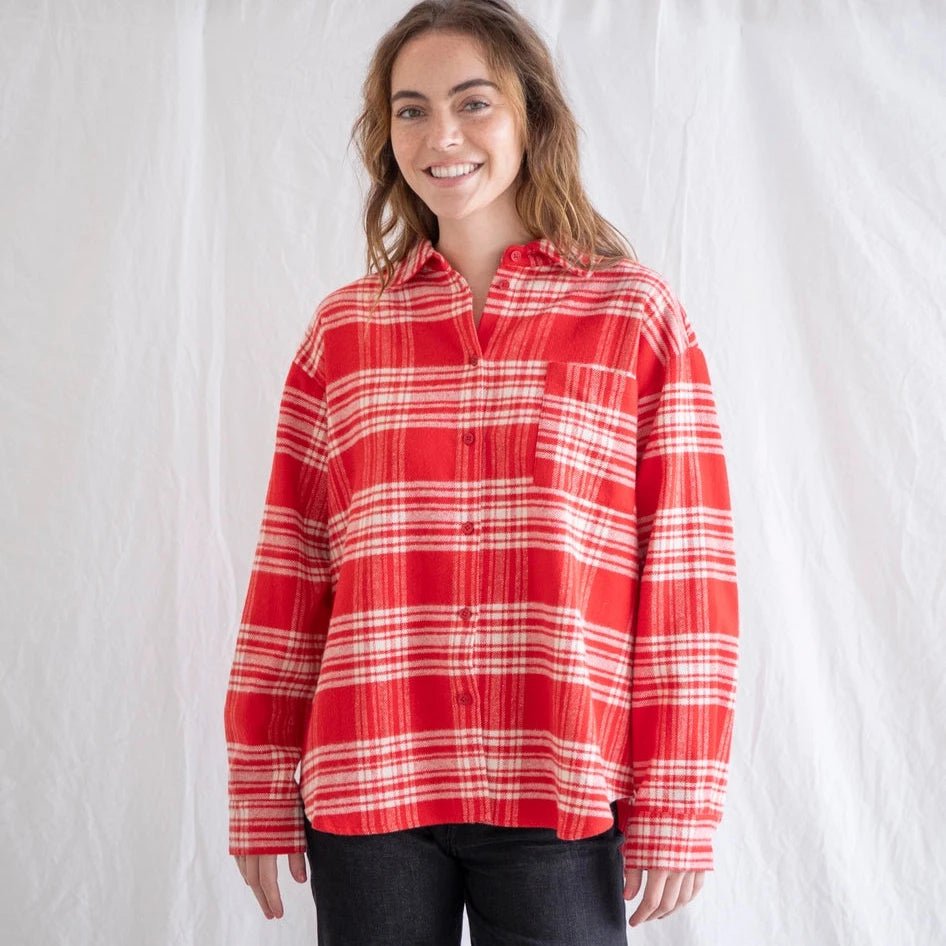 Red Plaid Button Up - Intrigue Ink Visit Bozeman, Unique Shopping Boutique in Montana, Work from Home Clothes for Women