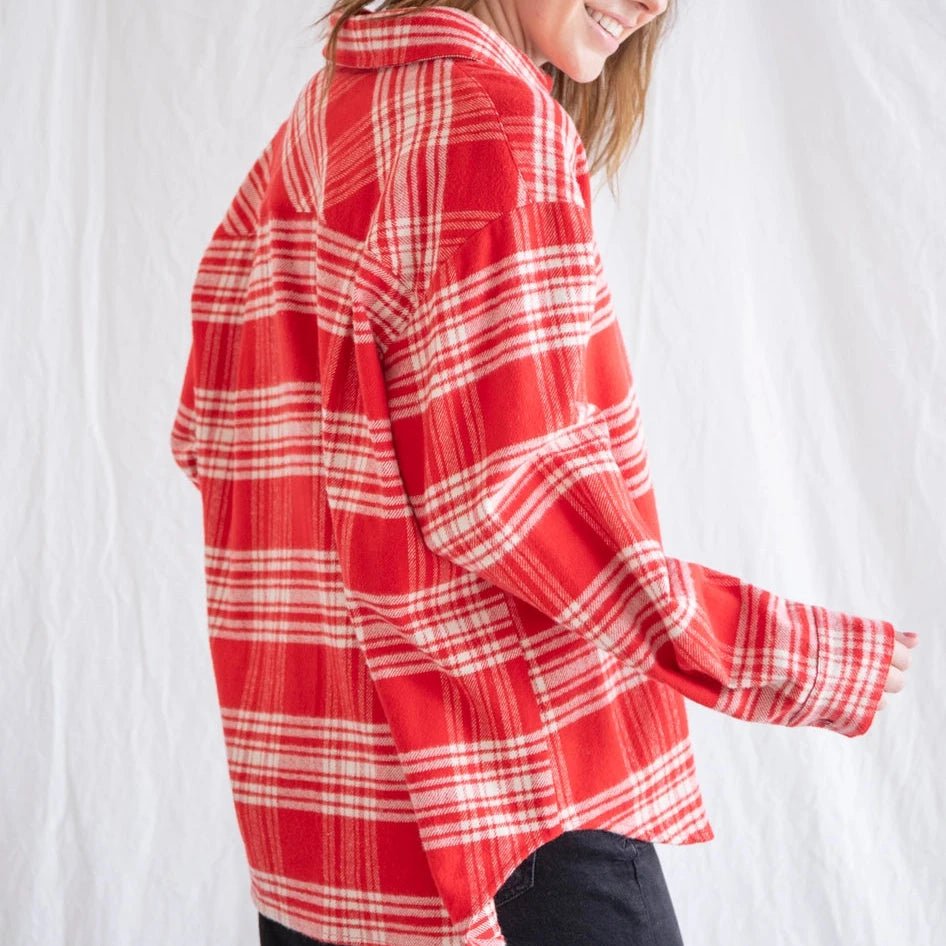 Red Plaid Button Up - Intrigue Ink Visit Bozeman, Unique Shopping Boutique in Montana, Work from Home Clothes for Women