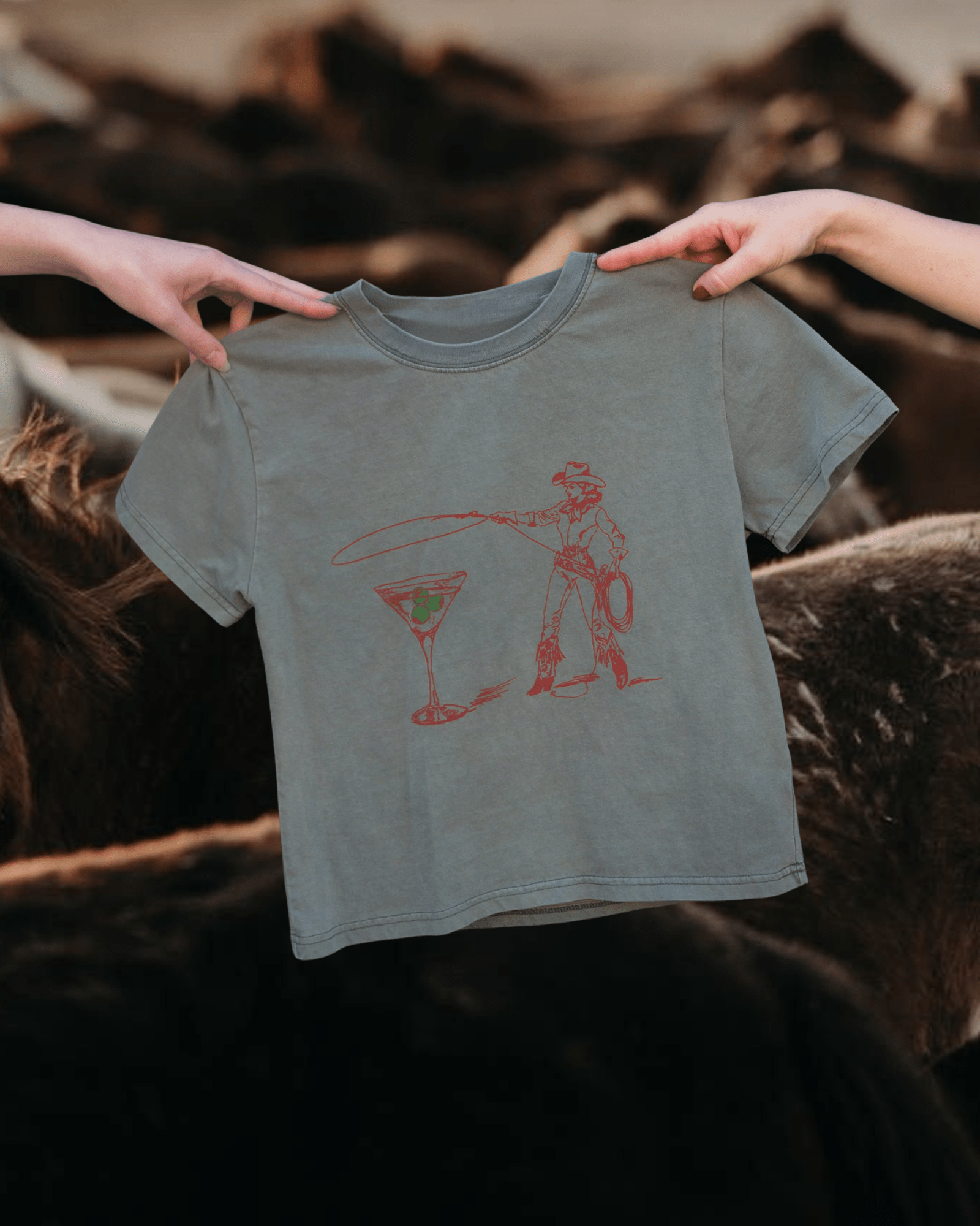 "Montana Martini" Perfect Tee in Green - Intrigue Ink Visit Bozeman, Unique Shopping Boutique in Montana, Work from Home Clothes for Women