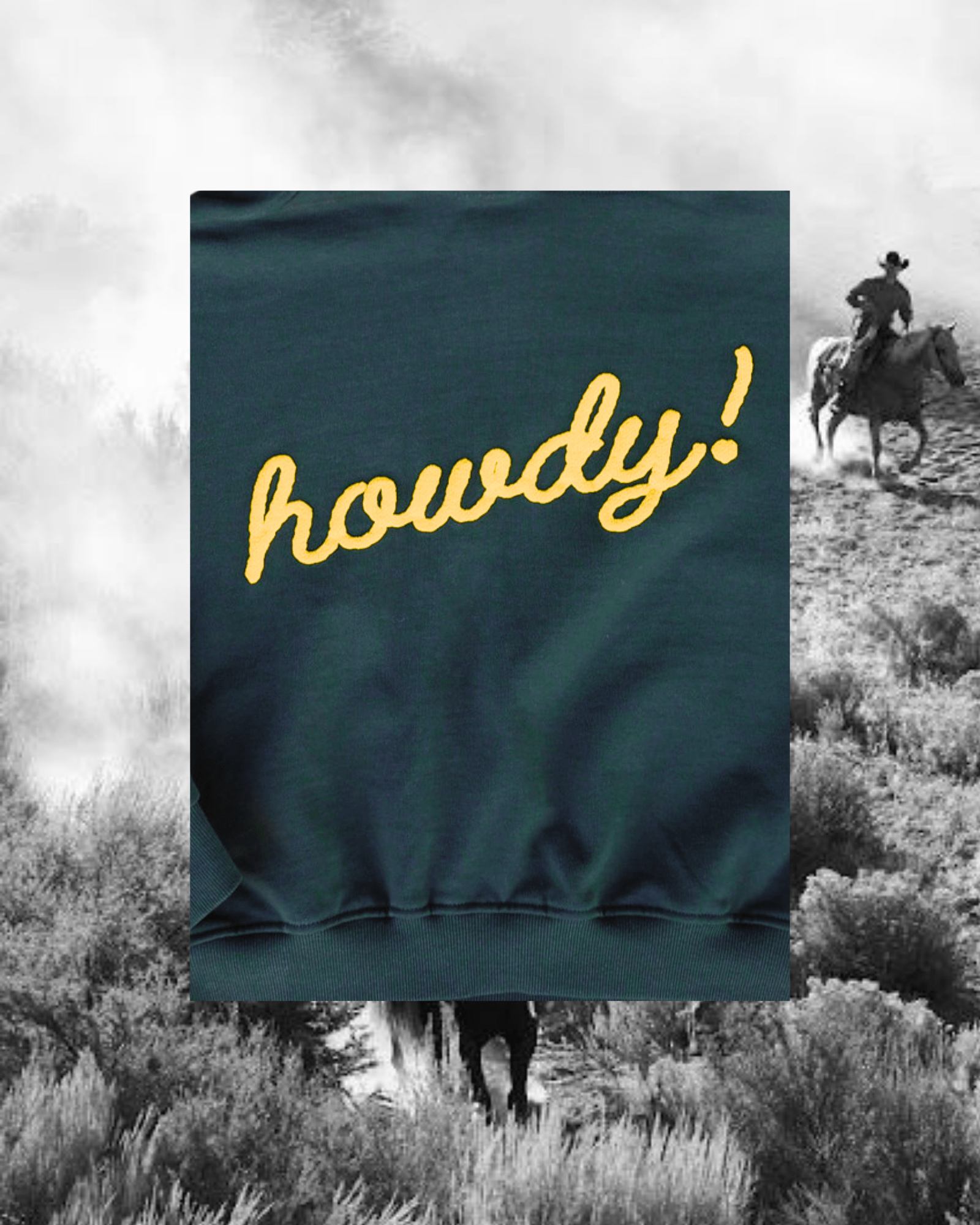 "Howdy!" Hoodie in Green - Intrigue Ink Visit Bozeman, Unique Shopping Boutique in Montana, Work from Home Clothes for Women