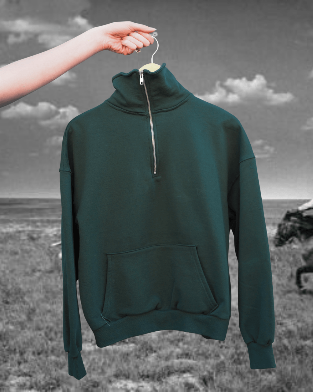 "Vintage Boots" Quarter Zip in Green - Intrigue Ink Visit Bozeman, Unique Shopping Boutique in Montana, Work from Home Clothes for Women