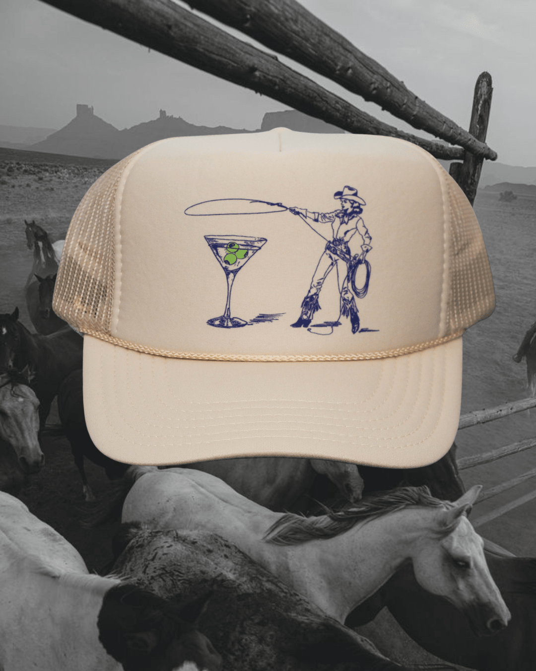 "Montana Martini" Trucker Hat - Intrigue Ink Visit Bozeman, Unique Shopping Boutique in Montana, Work from Home Clothes for Women