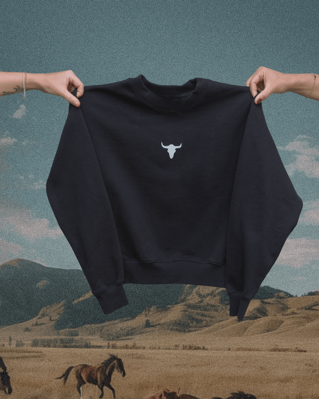 "Bison Skull" Crop Pullover - Intrigue Ink Visit Bozeman, Unique Shopping Boutique in Montana, Work from Home Clothes for Women