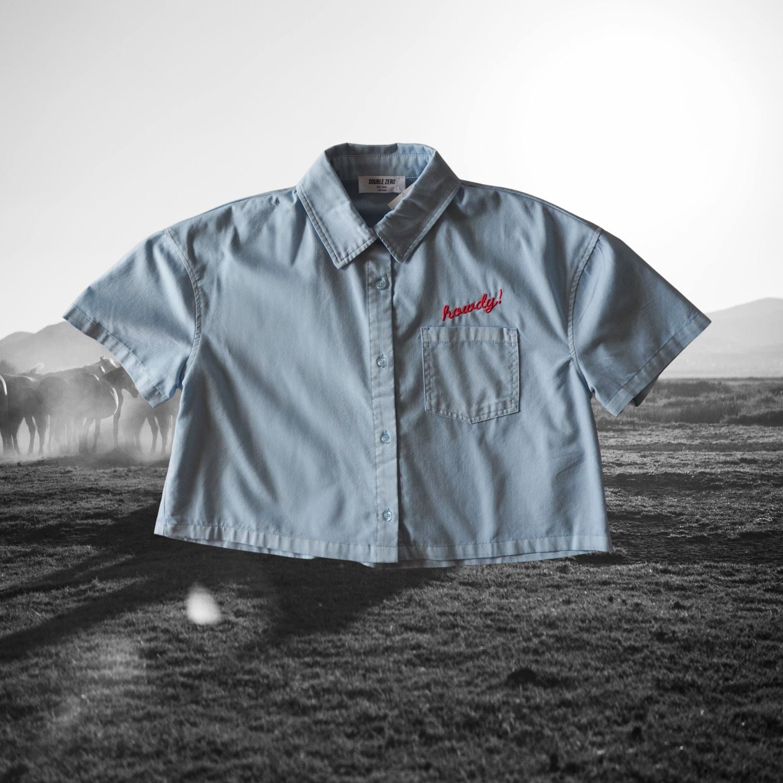 "Howdy!" Button Down Pocket Crop - Intrigue Ink Visit Bozeman, Unique Shopping Boutique in Montana, Work from Home Clothes for Women