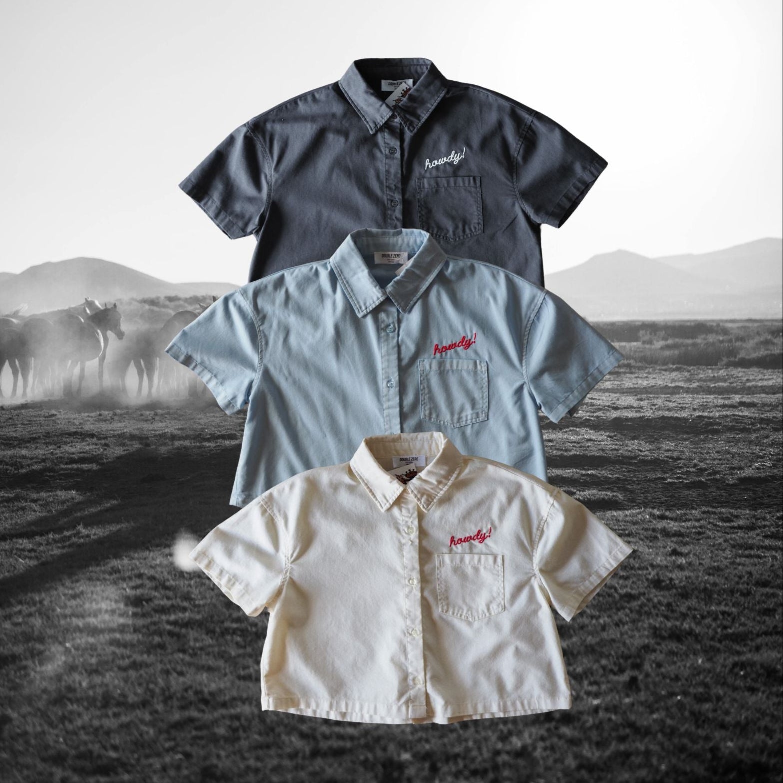 "Howdy!" Button Down Pocket Crop - Intrigue Ink Visit Bozeman, Unique Shopping Boutique in Montana, Work from Home Clothes for Women