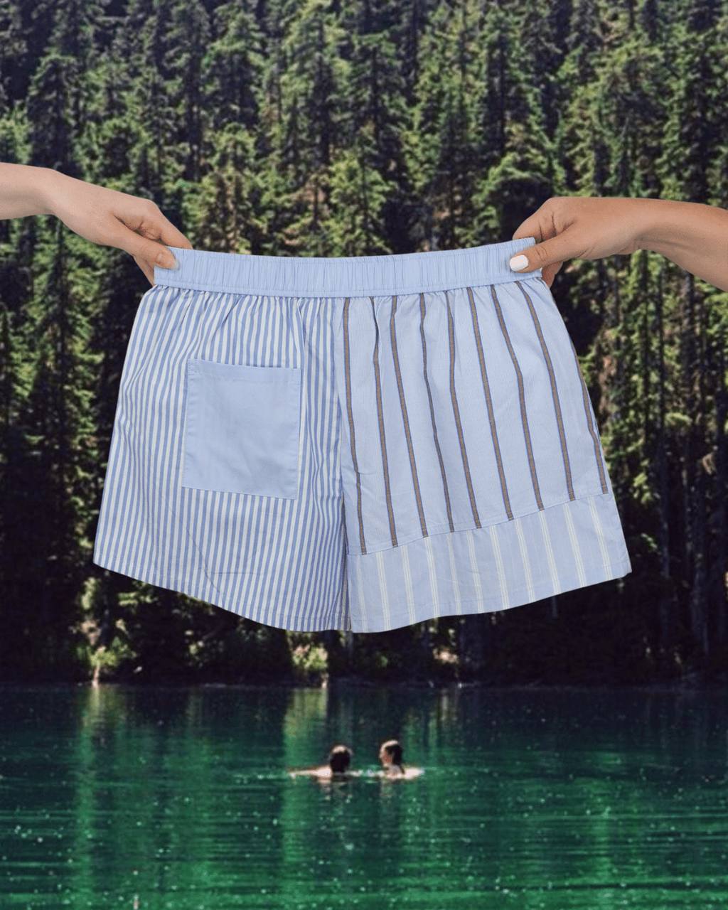 Striped Patchwork Shorts - Blue - Intrigue Ink Visit Bozeman, Unique Shopping Boutique in Montana, Work from Home Clothes for Women