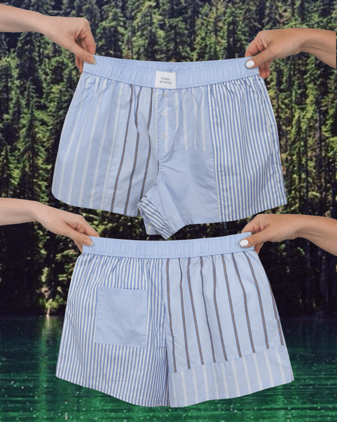 Striped Patchwork Shorts - Blue - Intrigue Ink Visit Bozeman, Unique Shopping Boutique in Montana, Work from Home Clothes for Women