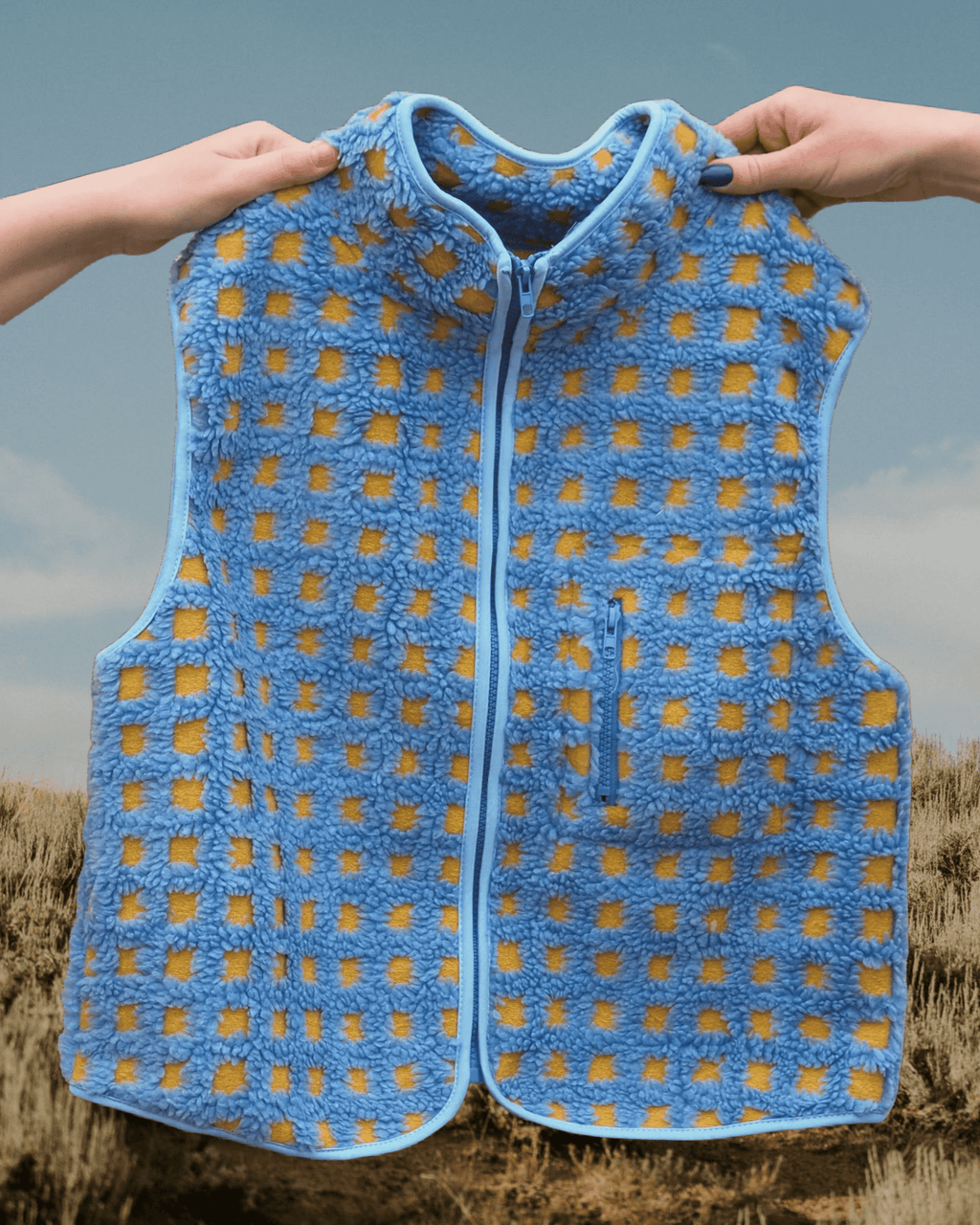 Blue & Yellow Fleece Vest - Intrigue Ink Visit Bozeman, Unique Shopping Boutique in Montana, Work from Home Clothes for Women