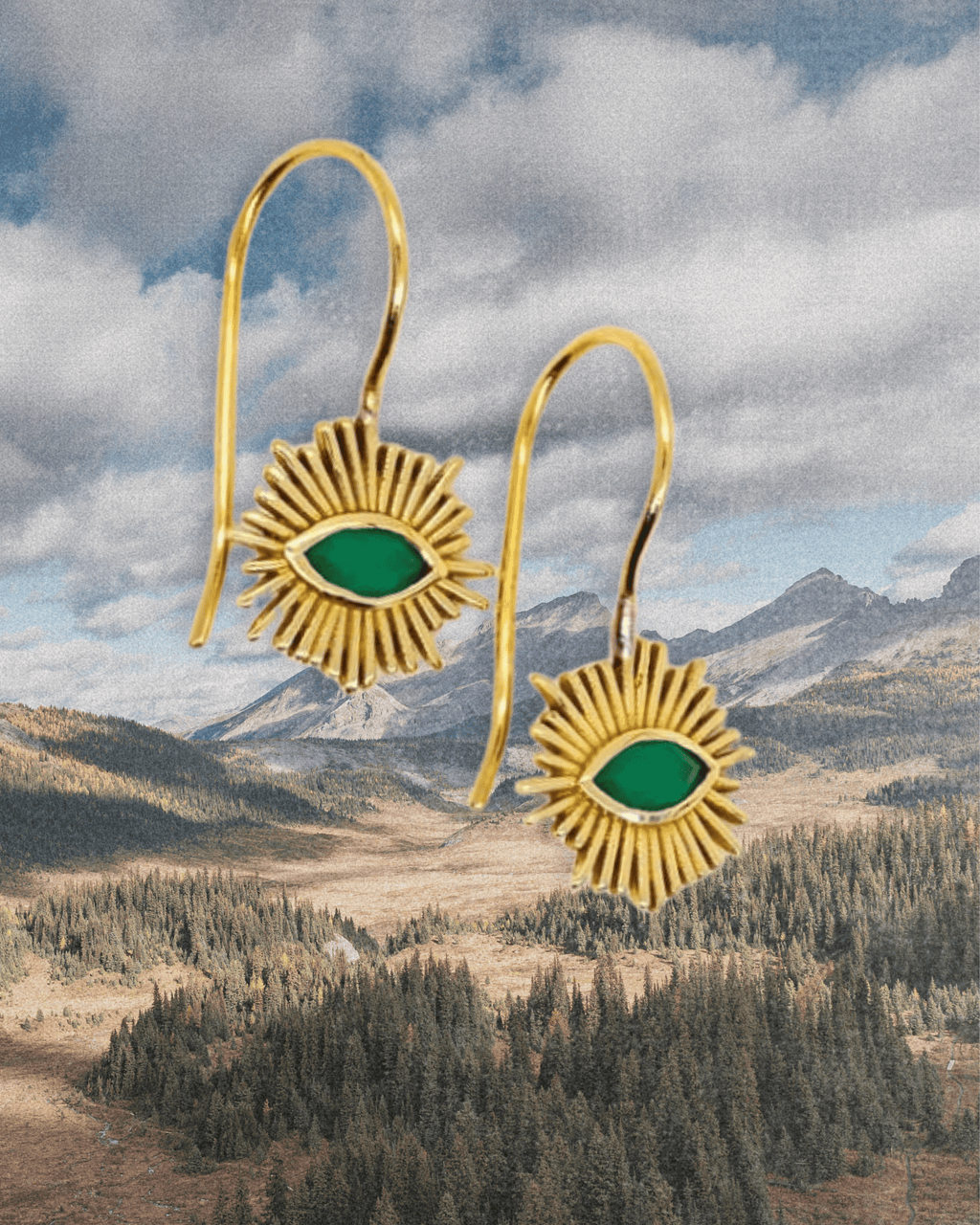 Brass Evil Eye Sunburst Earring - Green Onyx - Intrigue Ink Visit Bozeman, Unique Shopping Boutique in Montana, Work from Home Clothes for Women