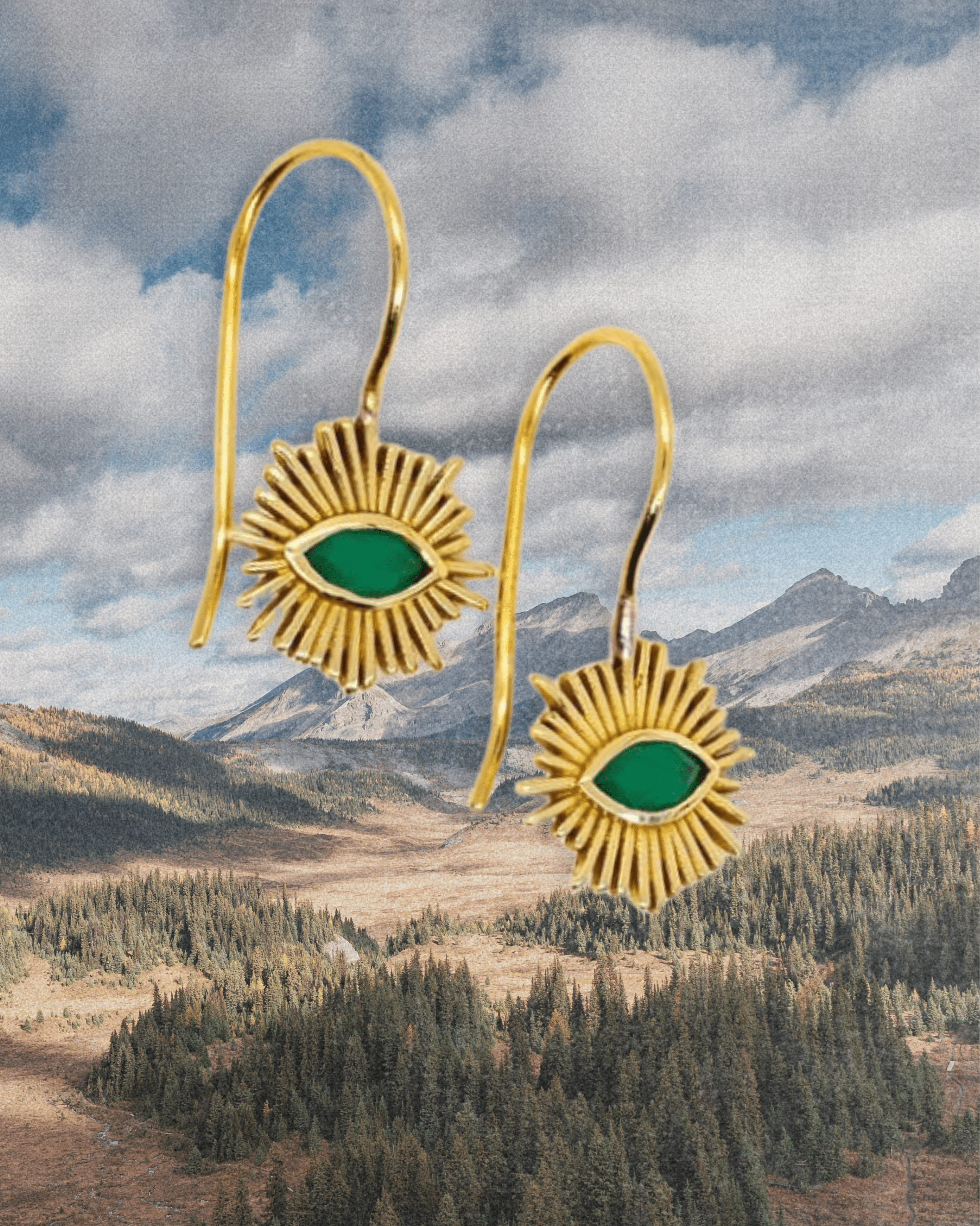 Brass Evil Eye Sunburst Earring - Green Onyx - Intrigue Ink Visit Bozeman, Unique Shopping Boutique in Montana, Work from Home Clothes for Women