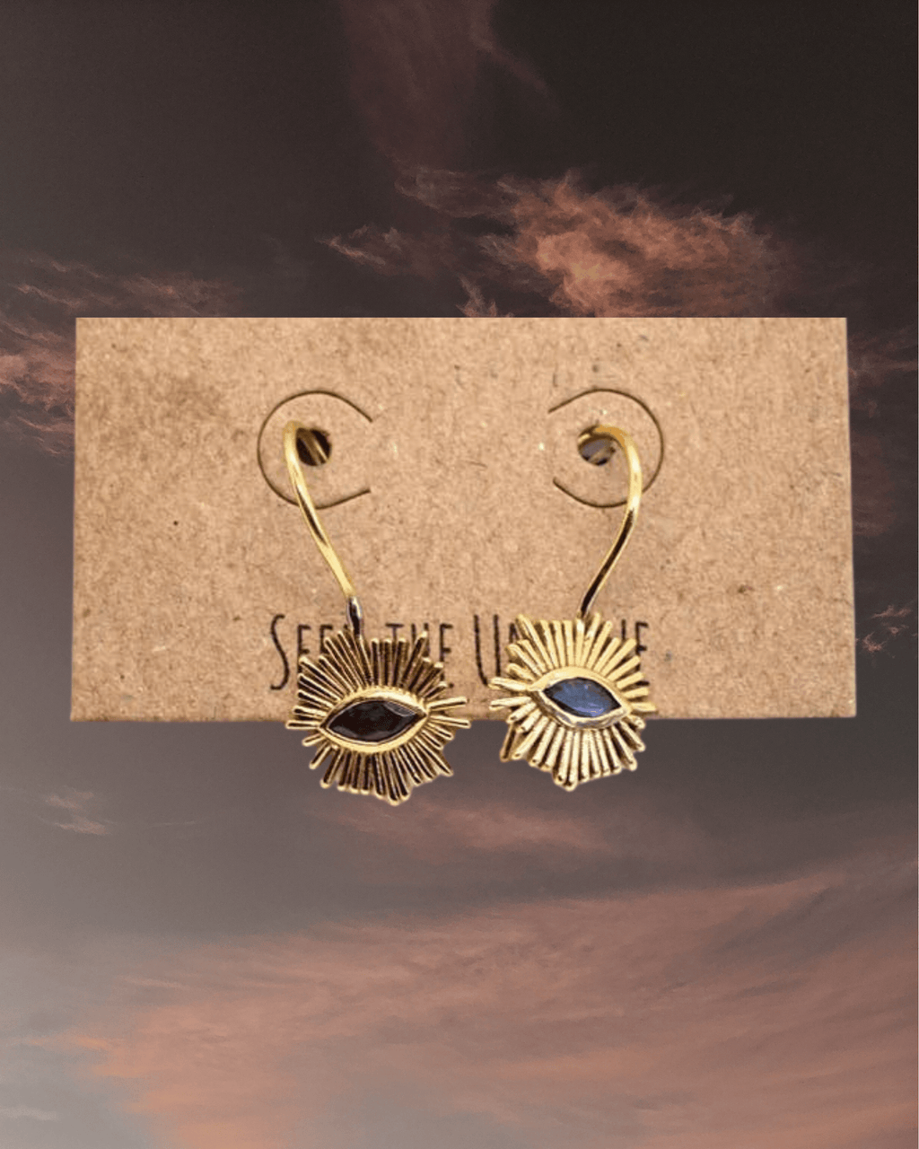 Brass Evil Eye Sunburst Earring - Lolite - Intrigue Ink Visit Bozeman, Unique Shopping Boutique in Montana, Work from Home Clothes for Women