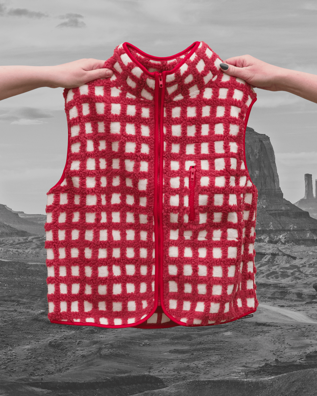 Red Checkered Fleece Vest