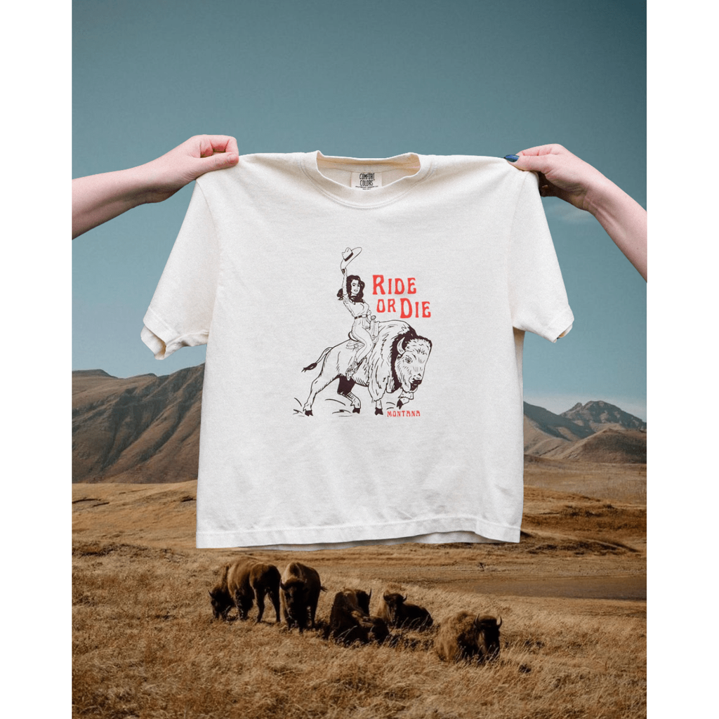 "Ride or Die" Crop Tee - Intrigue Ink Visit Bozeman, Unique Shopping Boutique in Montana, Work from Home Clothes for Women