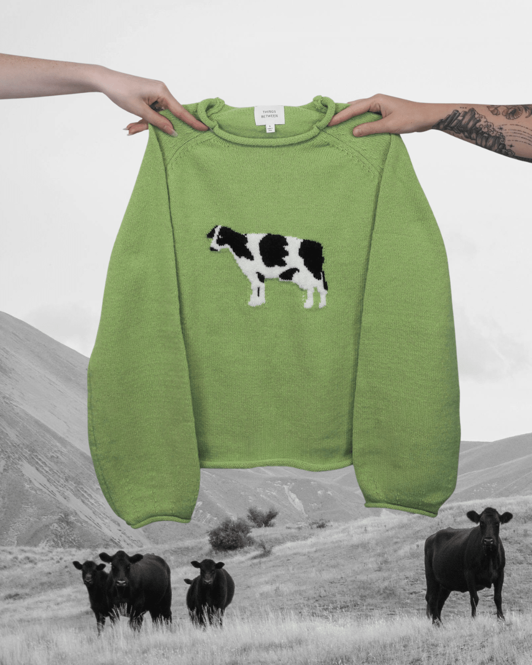 Cow Sweater - Olive - Intrigue Ink Visit Bozeman, Unique Shopping Boutique in Montana, Work from Home Clothes for Women