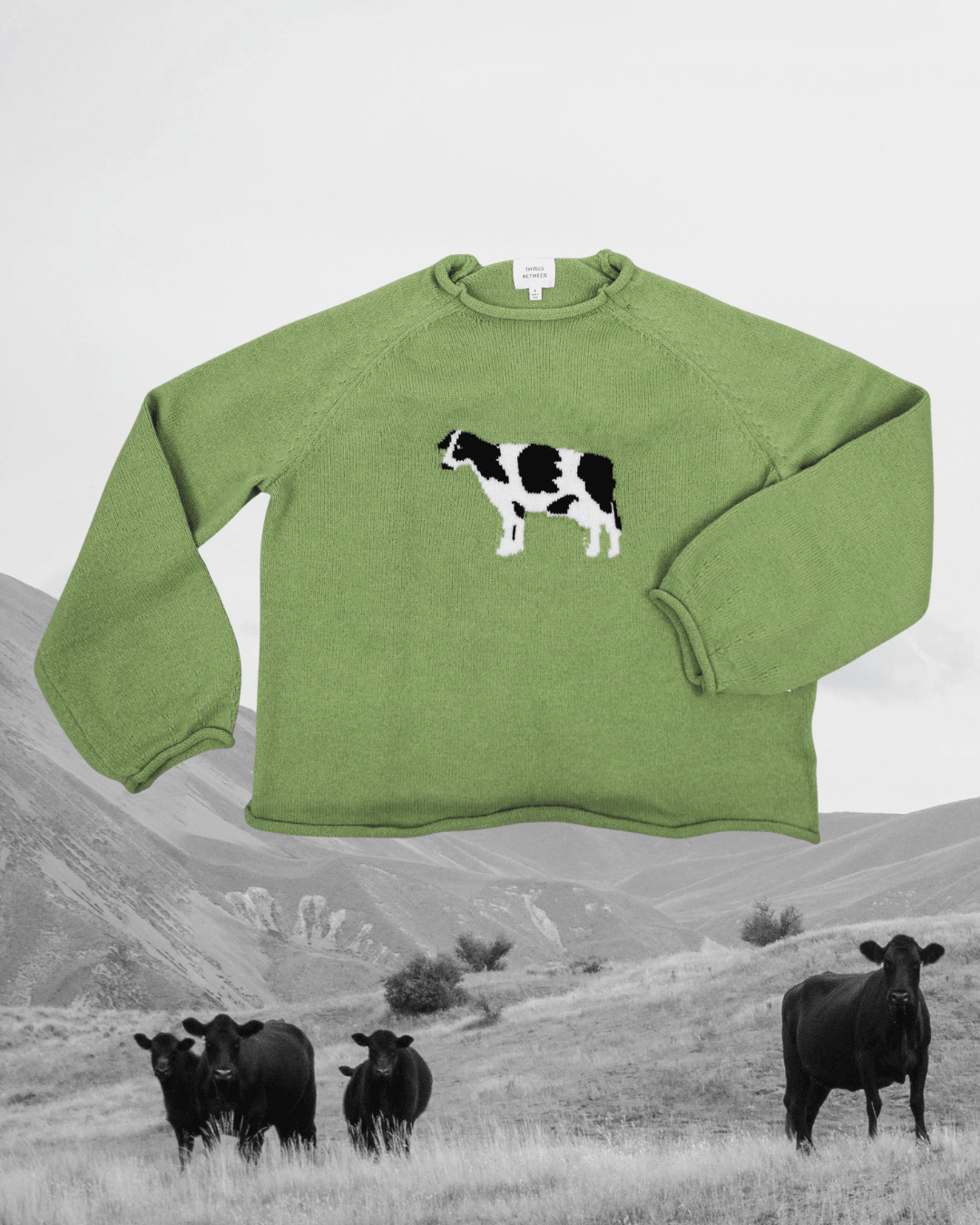 Cow Sweater - Olive - Intrigue Ink Visit Bozeman, Unique Shopping Boutique in Montana, Work from Home Clothes for Women
