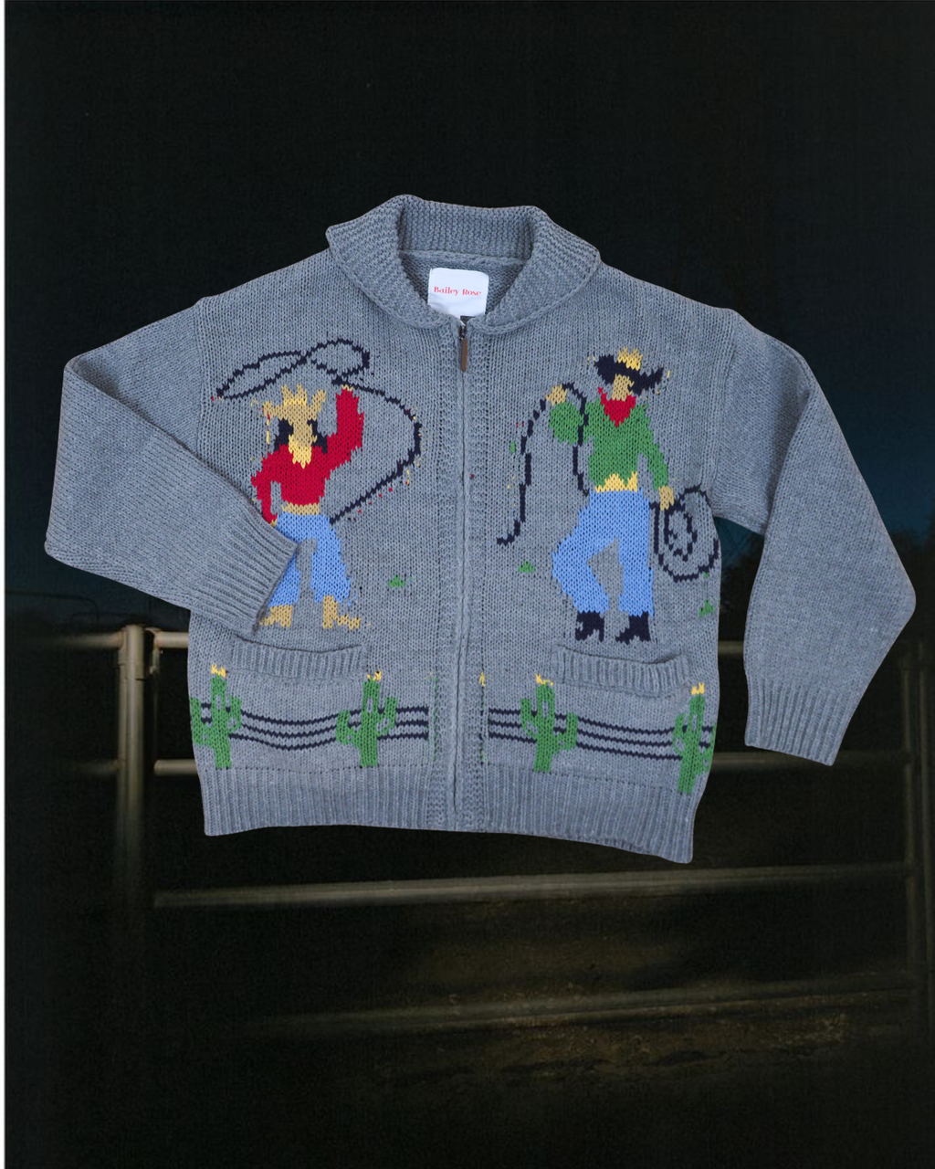 Cowgirl Knit Zip-Up Cardigan - Grey
